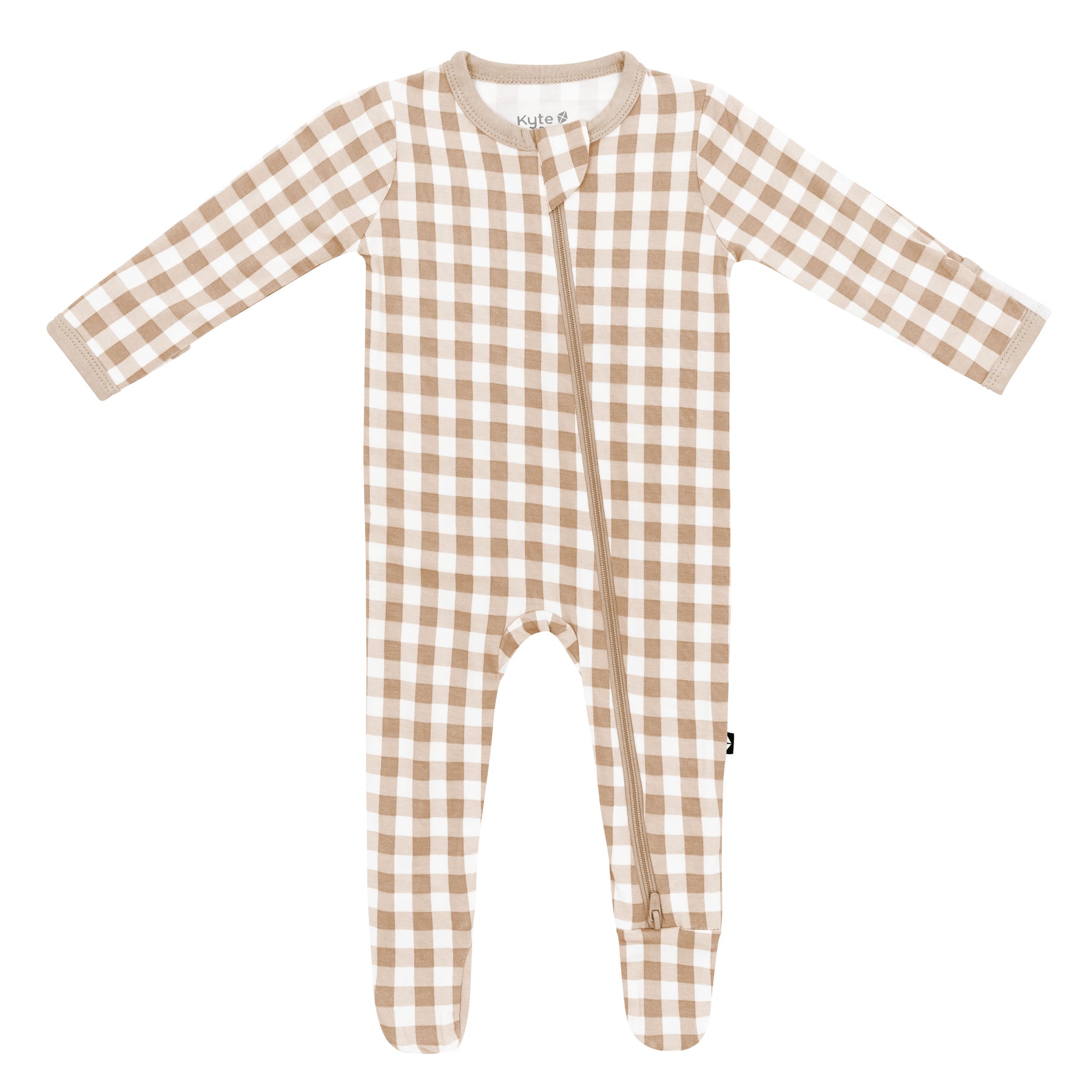 Product photo of the Zippered Footie in Gingham Bisque