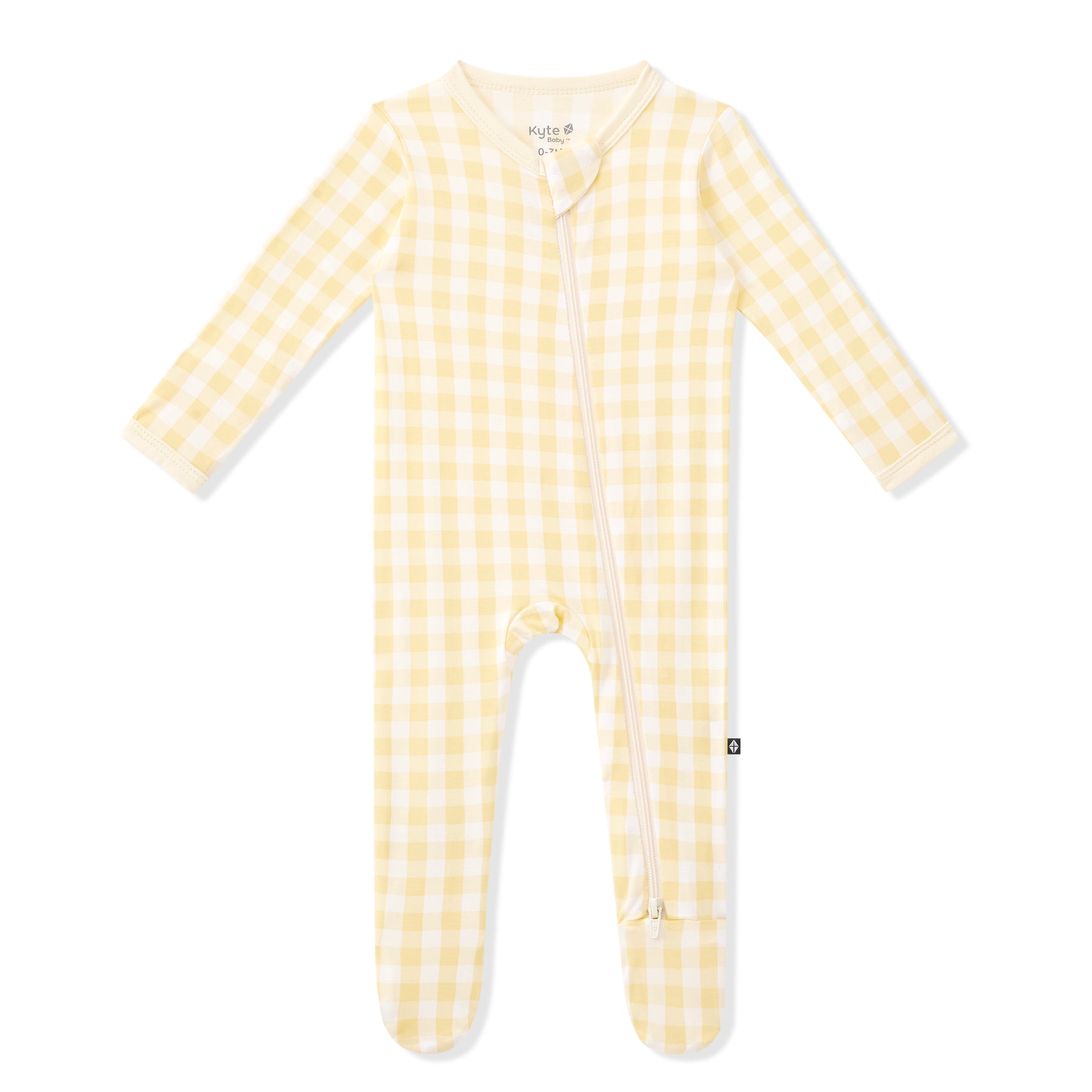Product photo of the Zippered Footie in Gingham Chamomile