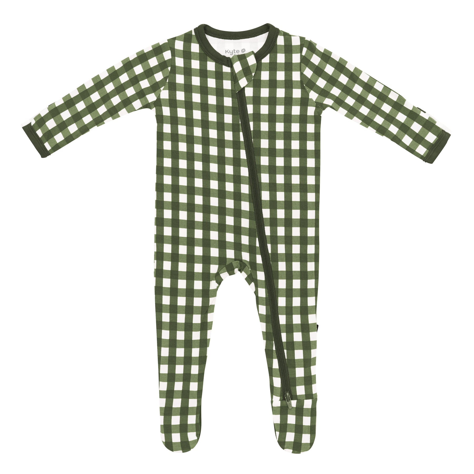 Product photo of the Zippered Footie in Gingham Fir