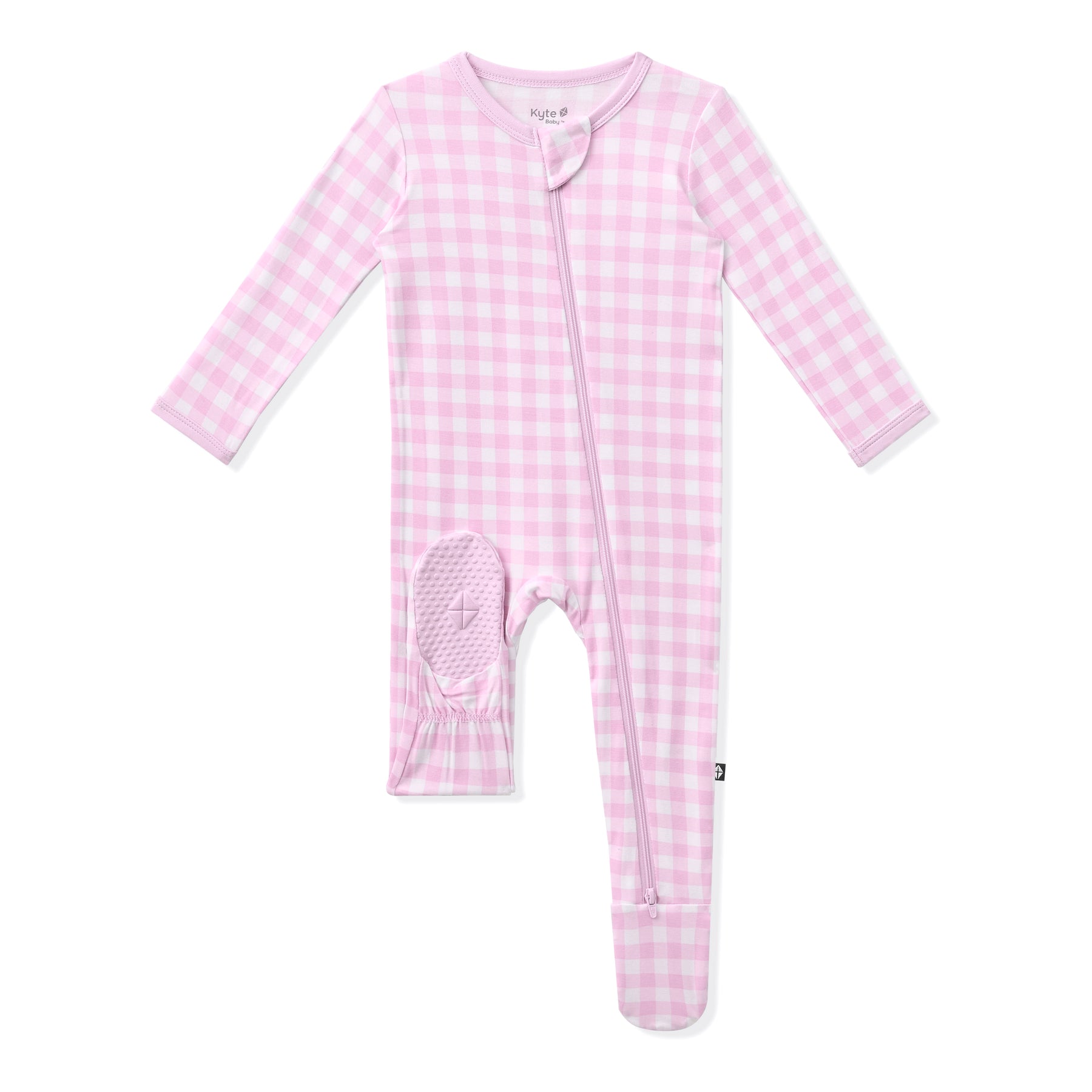 The light purple foot pad shown on the Zippered Footie in Gingham Thistle