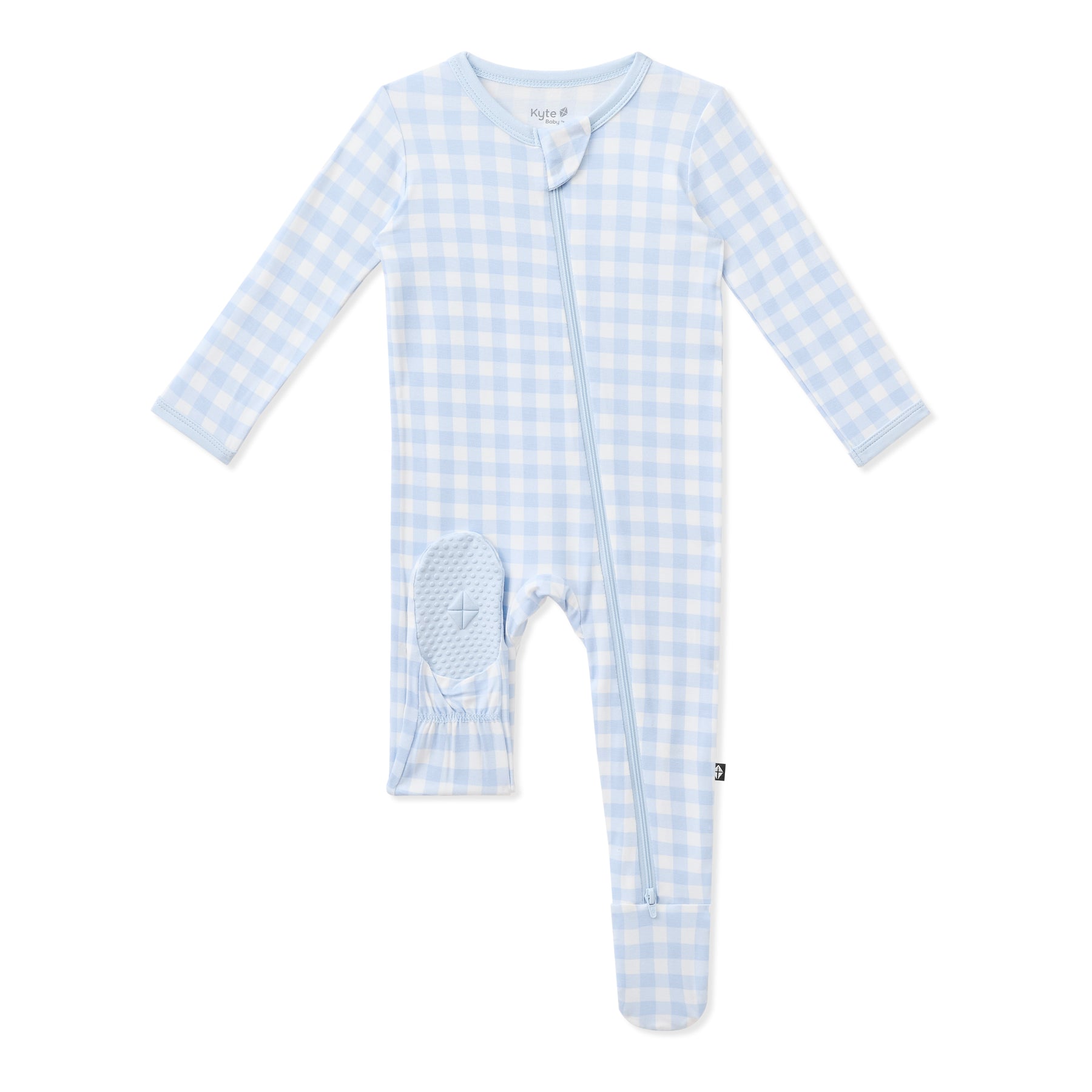 The light blue foot pad shown on the Zippered Footie in Gingham Breeze