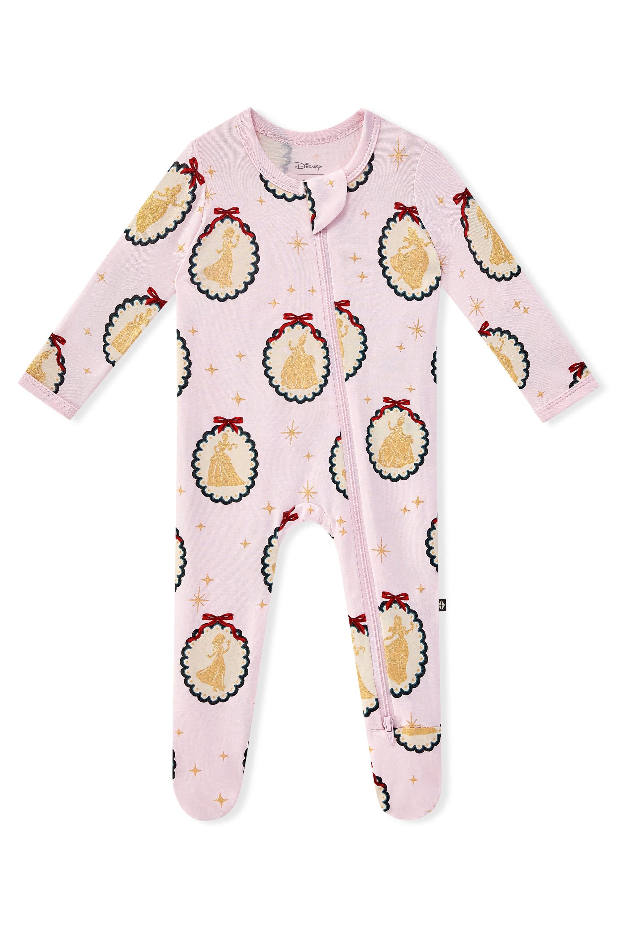 Zippered Footie in Princess Holiday Portraits print on a white background