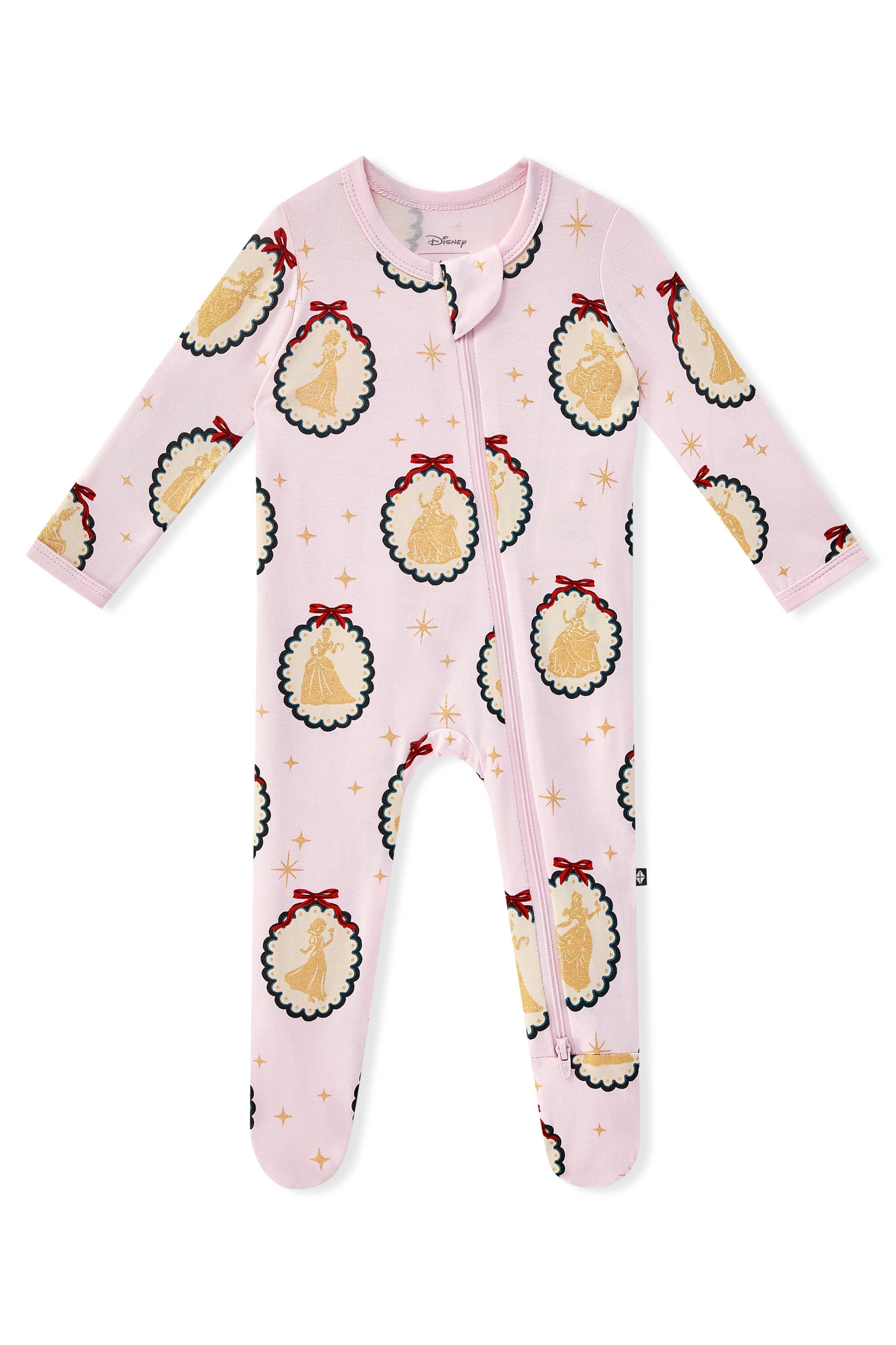 Zippered Footie in Princess Holiday Portraits print on a white background