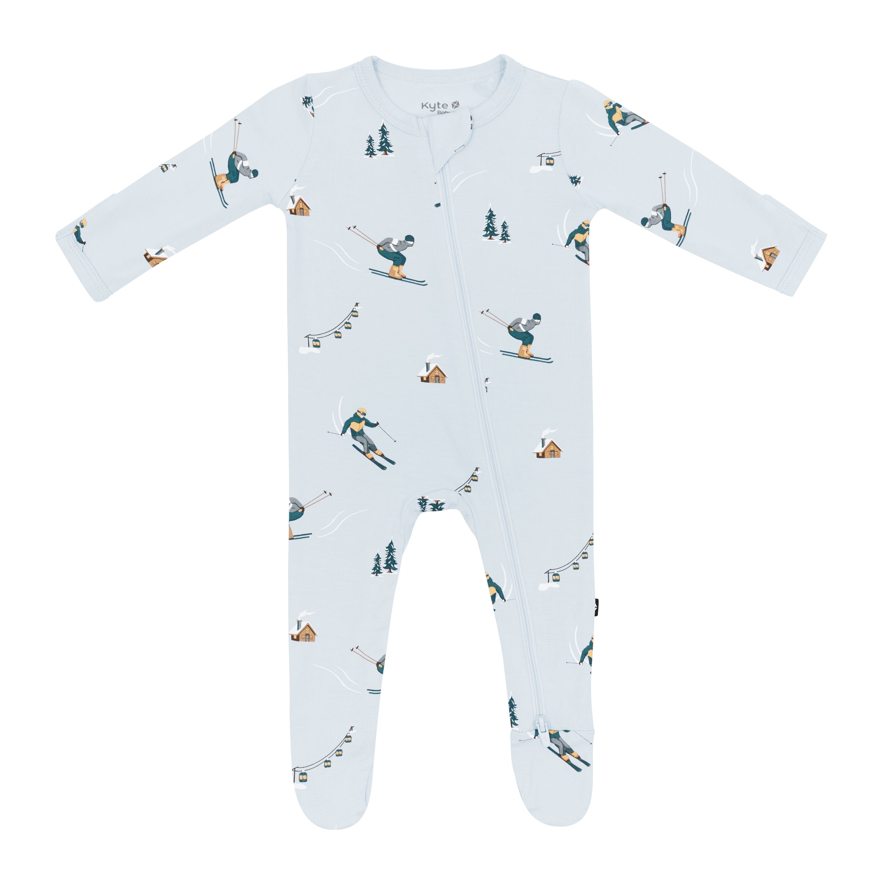 Product photo of the Zippered Footie in Ski shown on a white background