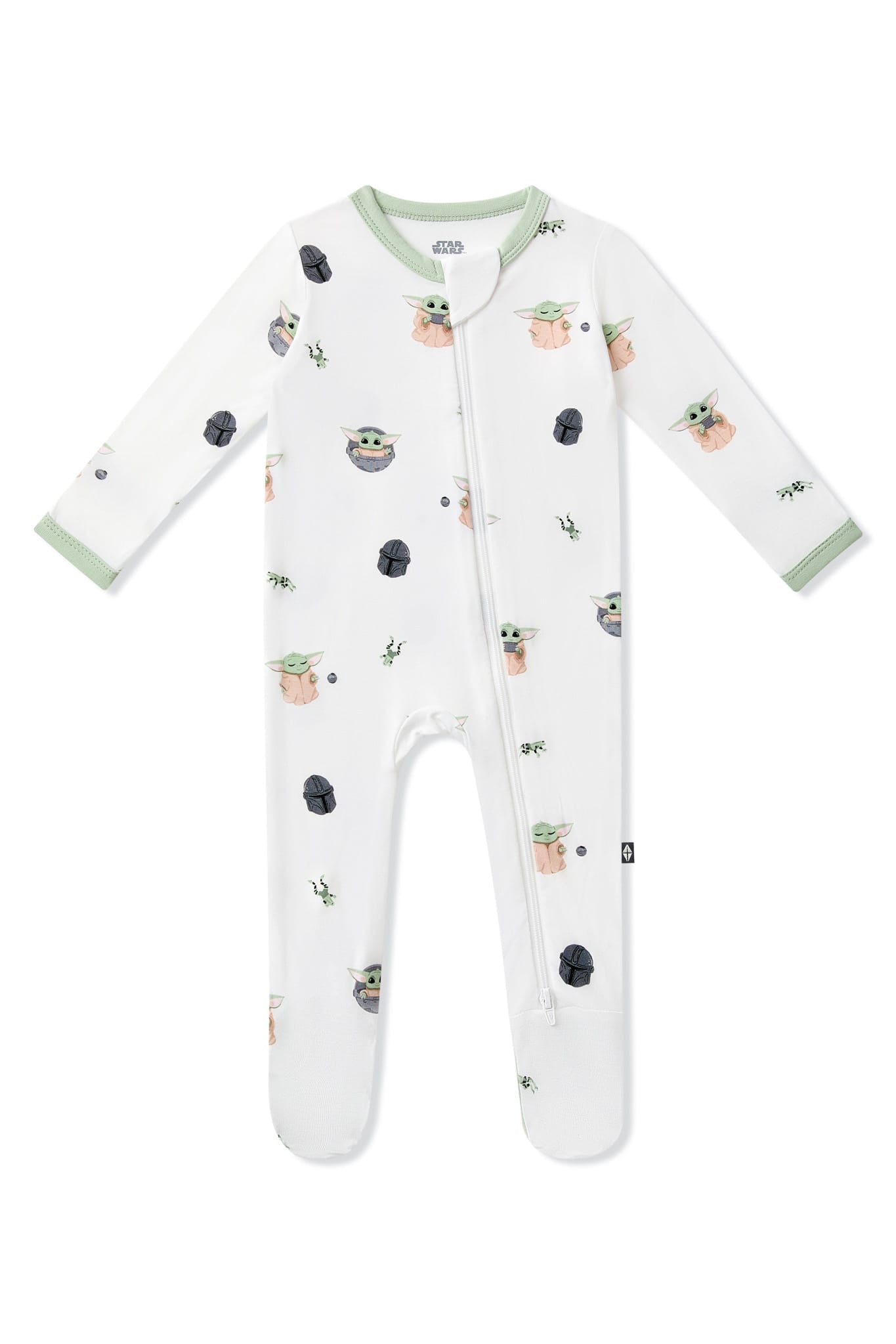 Product photo of the Zippered Footie in Grogu™ on a white background