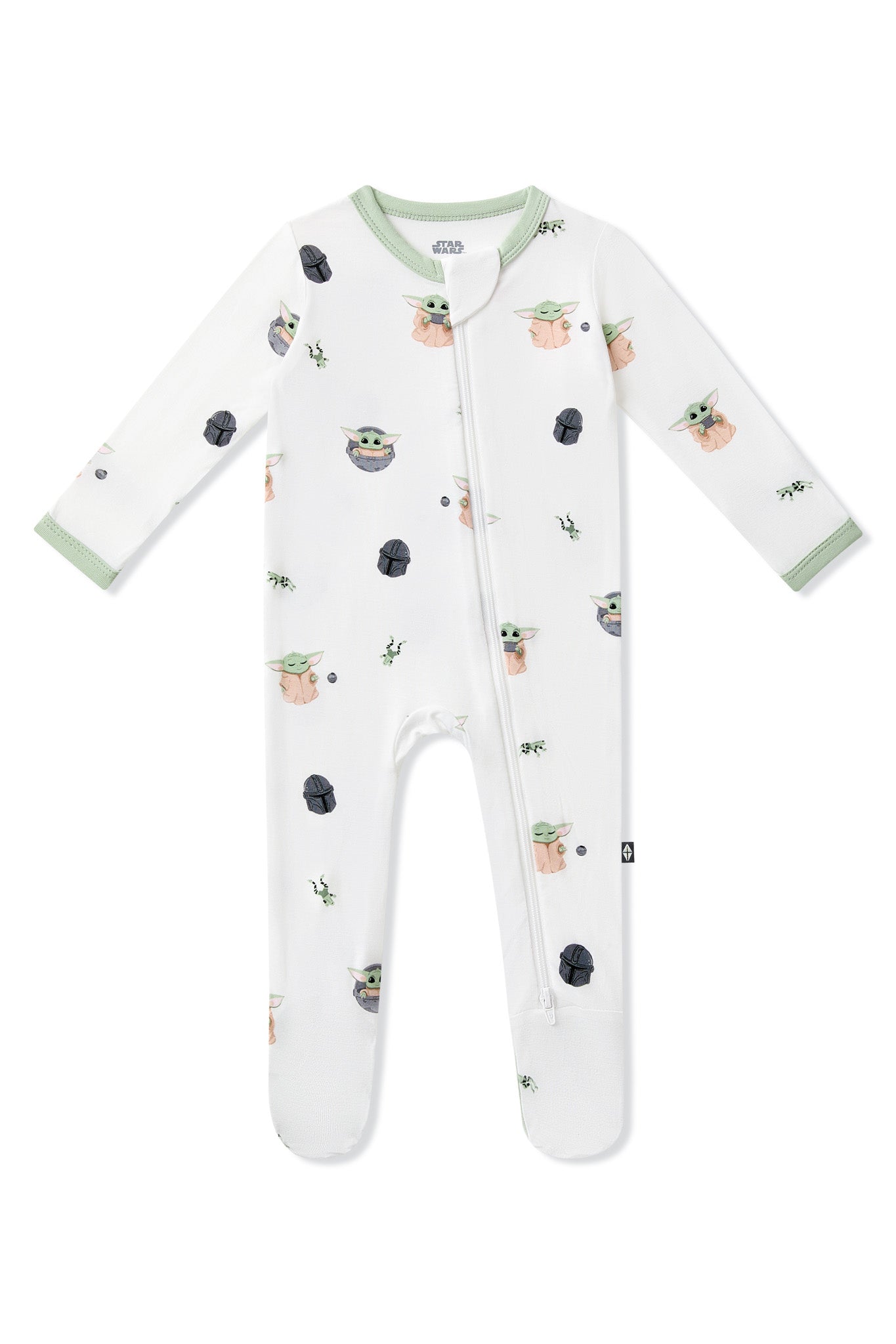 Product photo of the Zippered Footie in Grogu™ on a white background