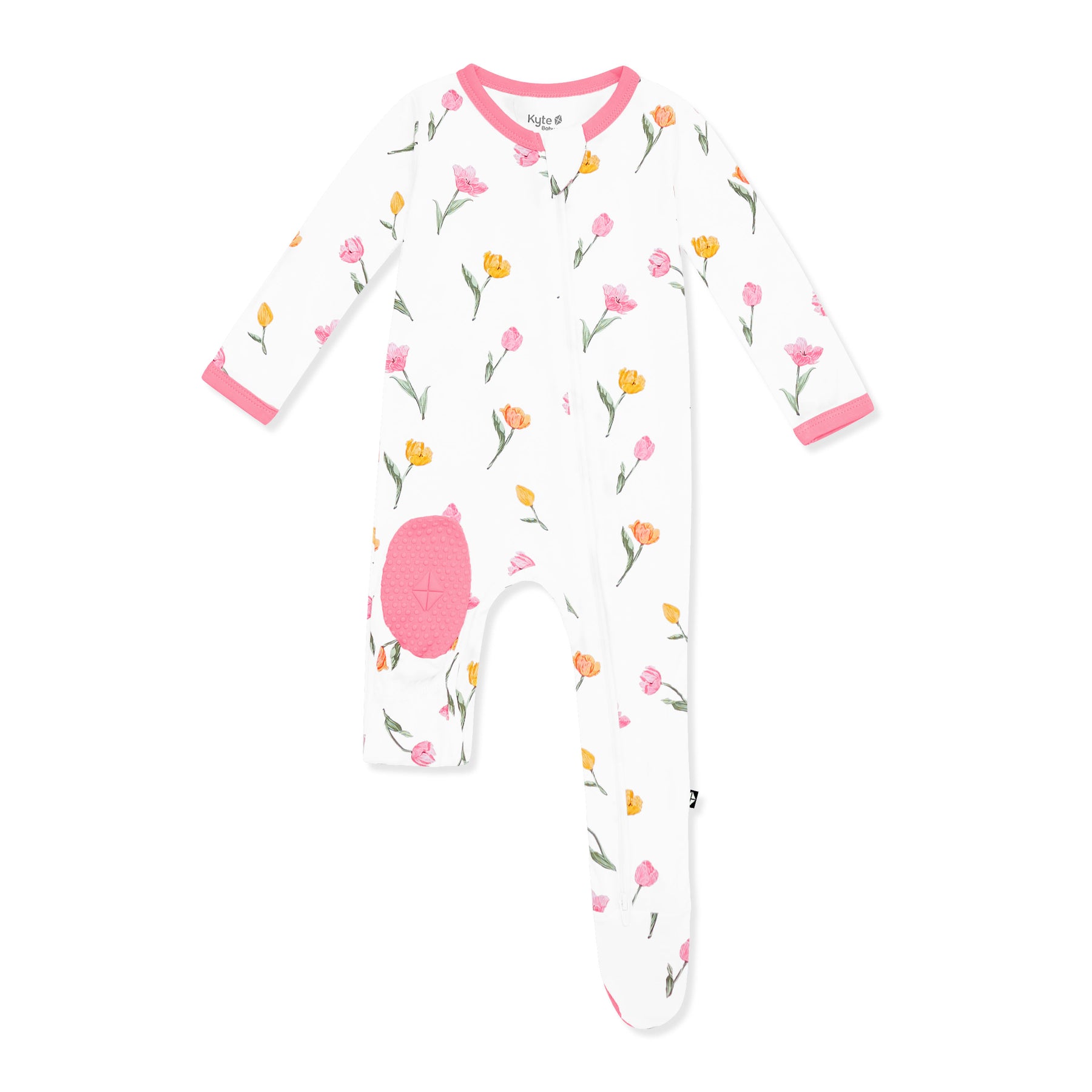 Colored pink foot pad shown on the Zippered Footie in Tulip