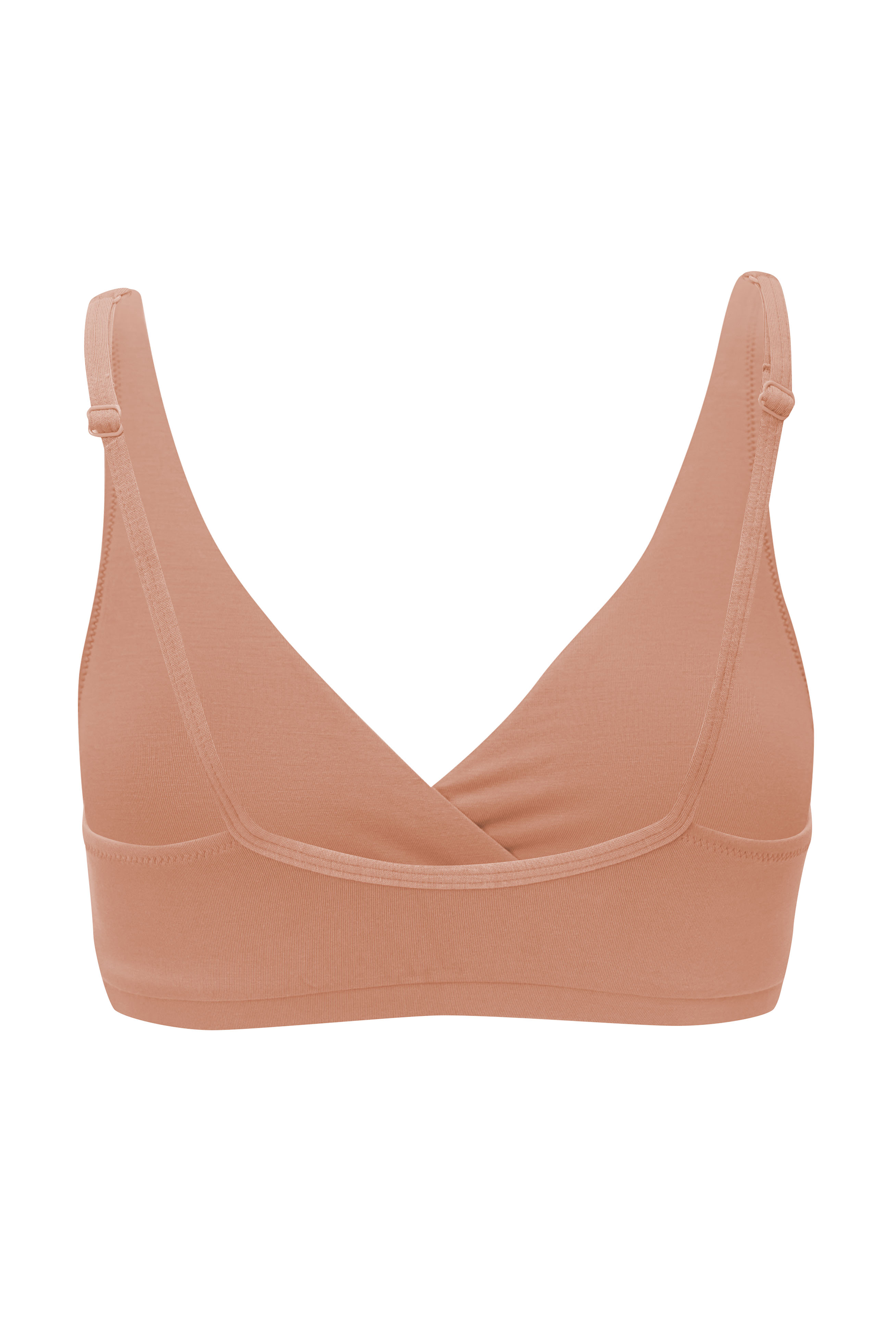Back of Women's Cross Front soft bamboo Bralette in Latte