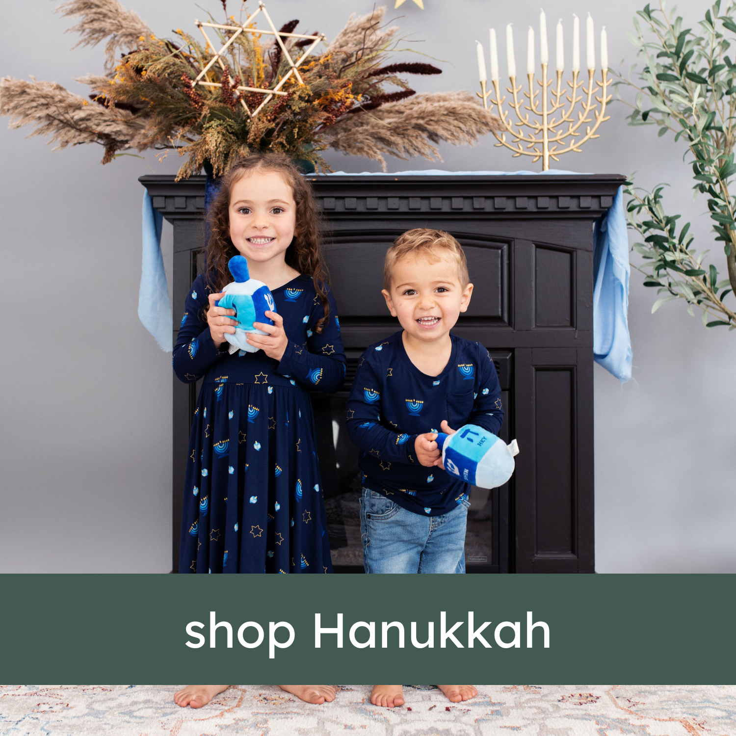 shop Hanukkah graphic featuring toddlers wearing Hanukkah twirl dress and long sleeve tee