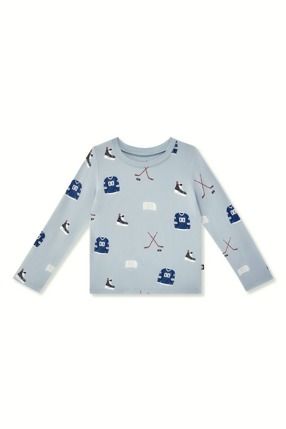 Long Sleeve Toddler Crew Neck Tee in Vintage Hockey print on a white background