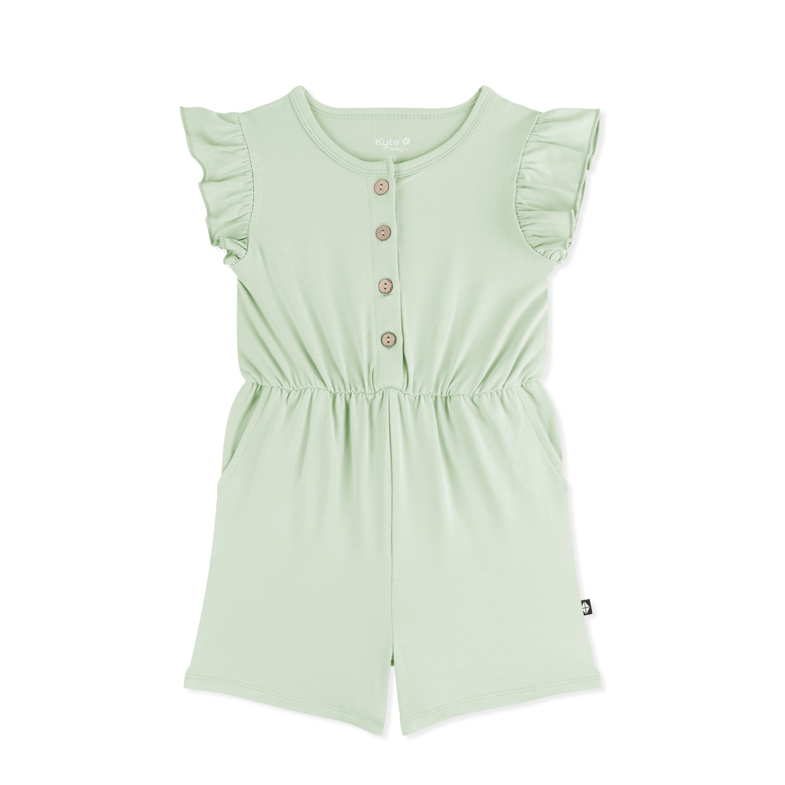 Product photo of the Flutter Sleeve Romper in Basil