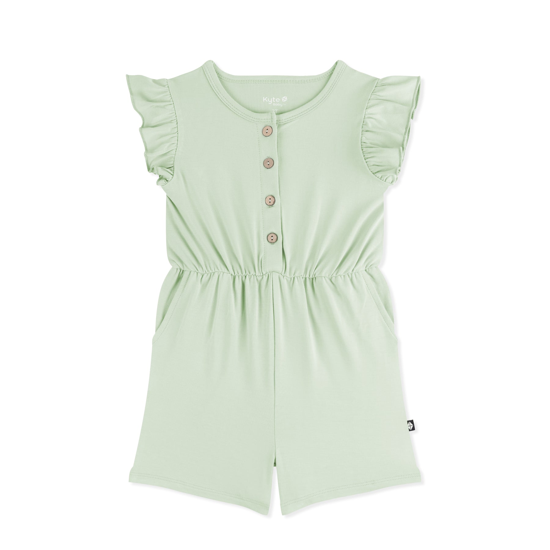 Product photo of the Flutter Sleeve Romper in Basil