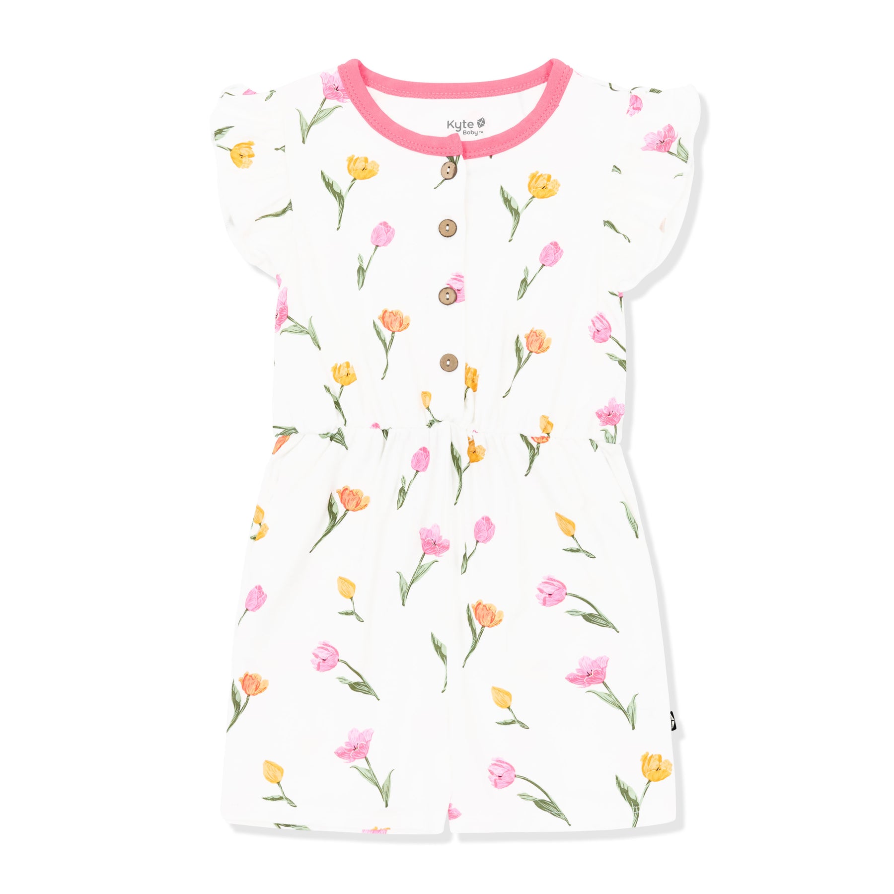 Product photo of the Flutter Sleeve Romper in Tulip