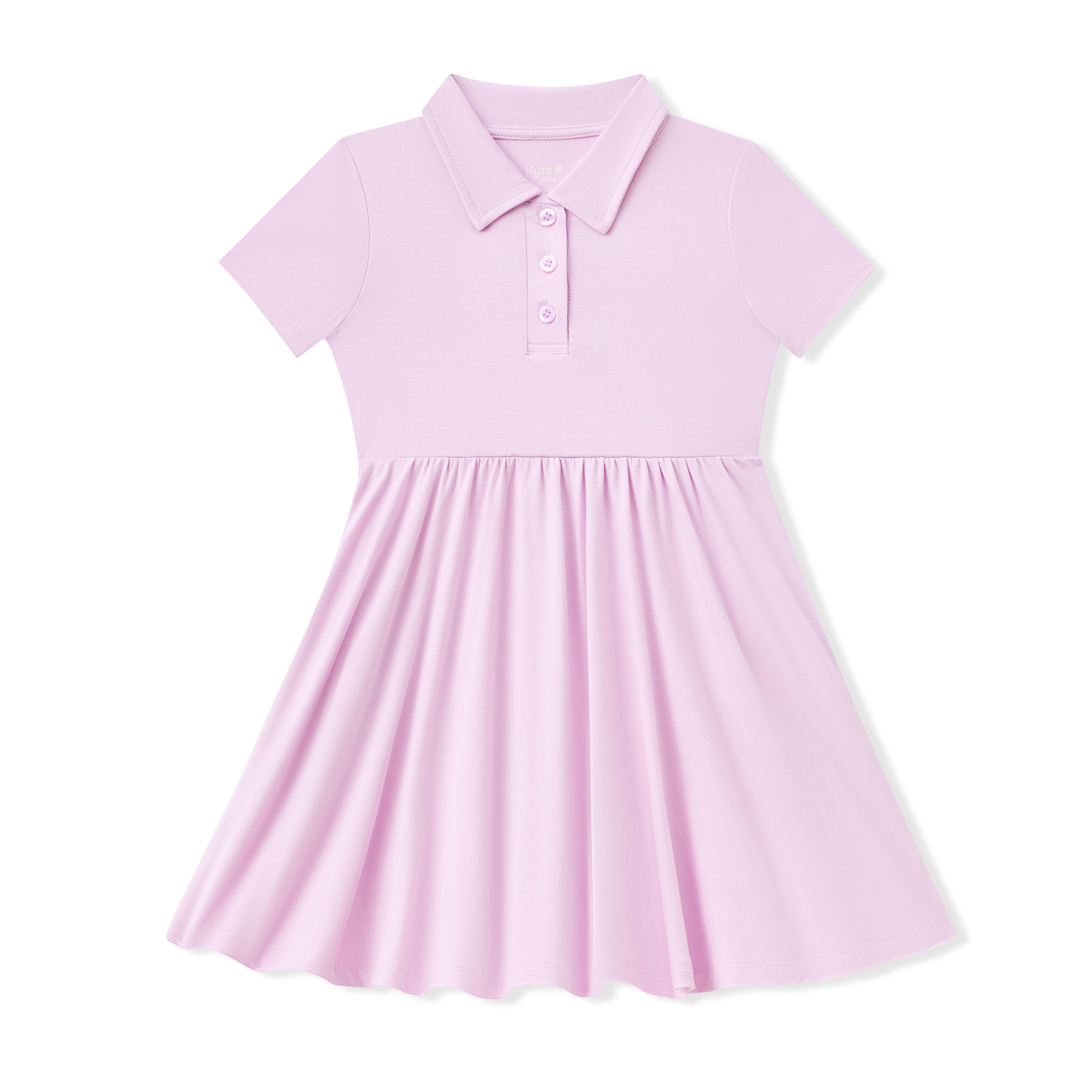 Light purple dress with a collar on a white background