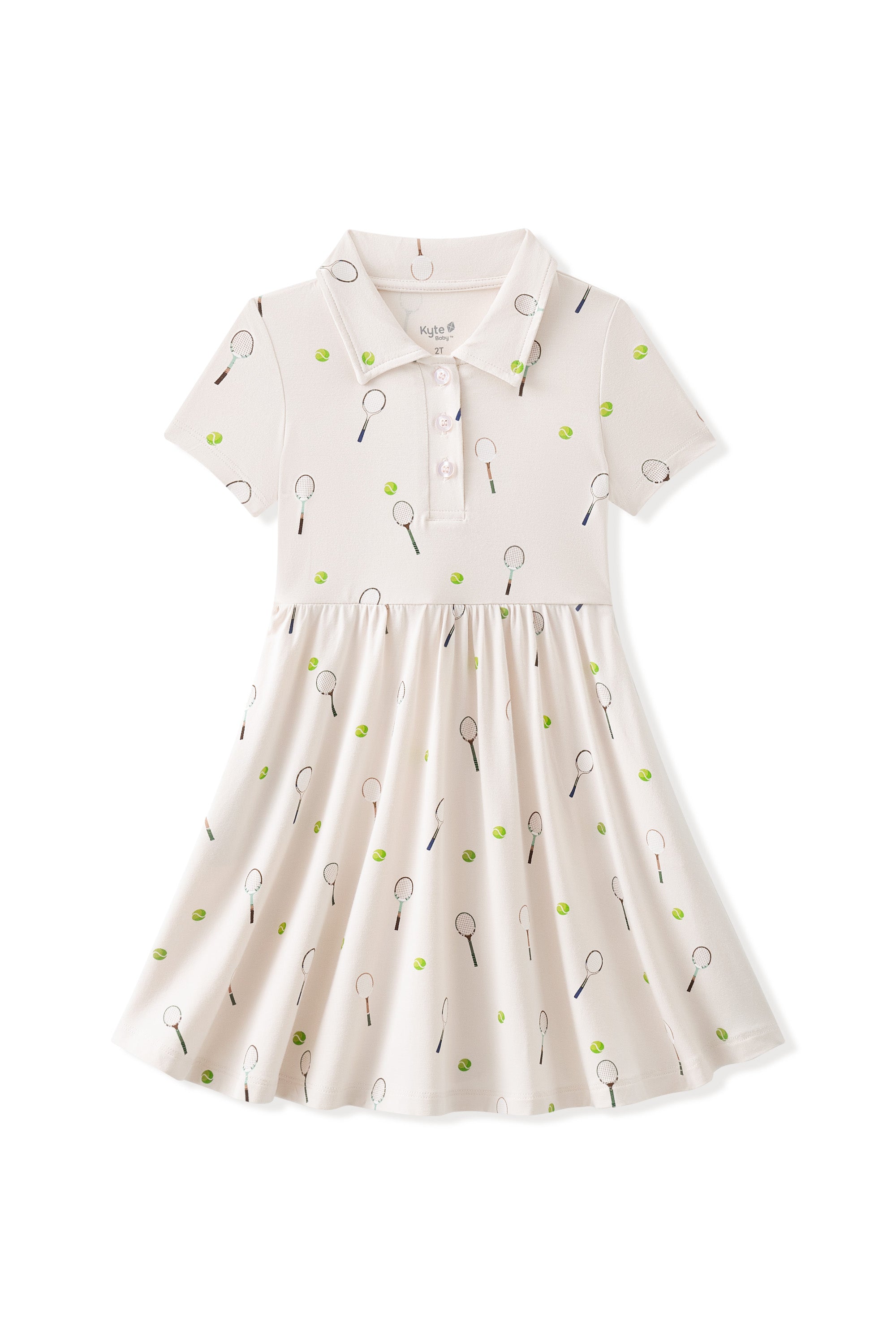 Polo Dress in Tennis print on a white background