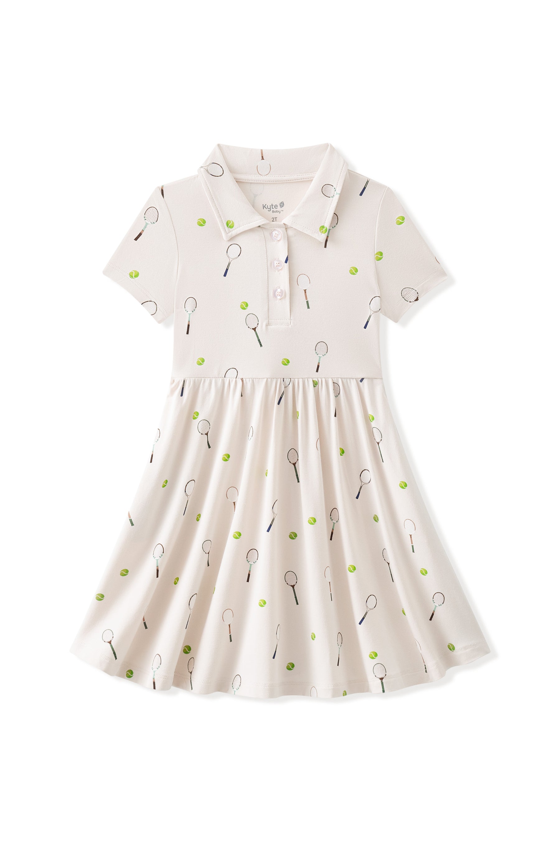 Polo Dress in Tennis print on a white background