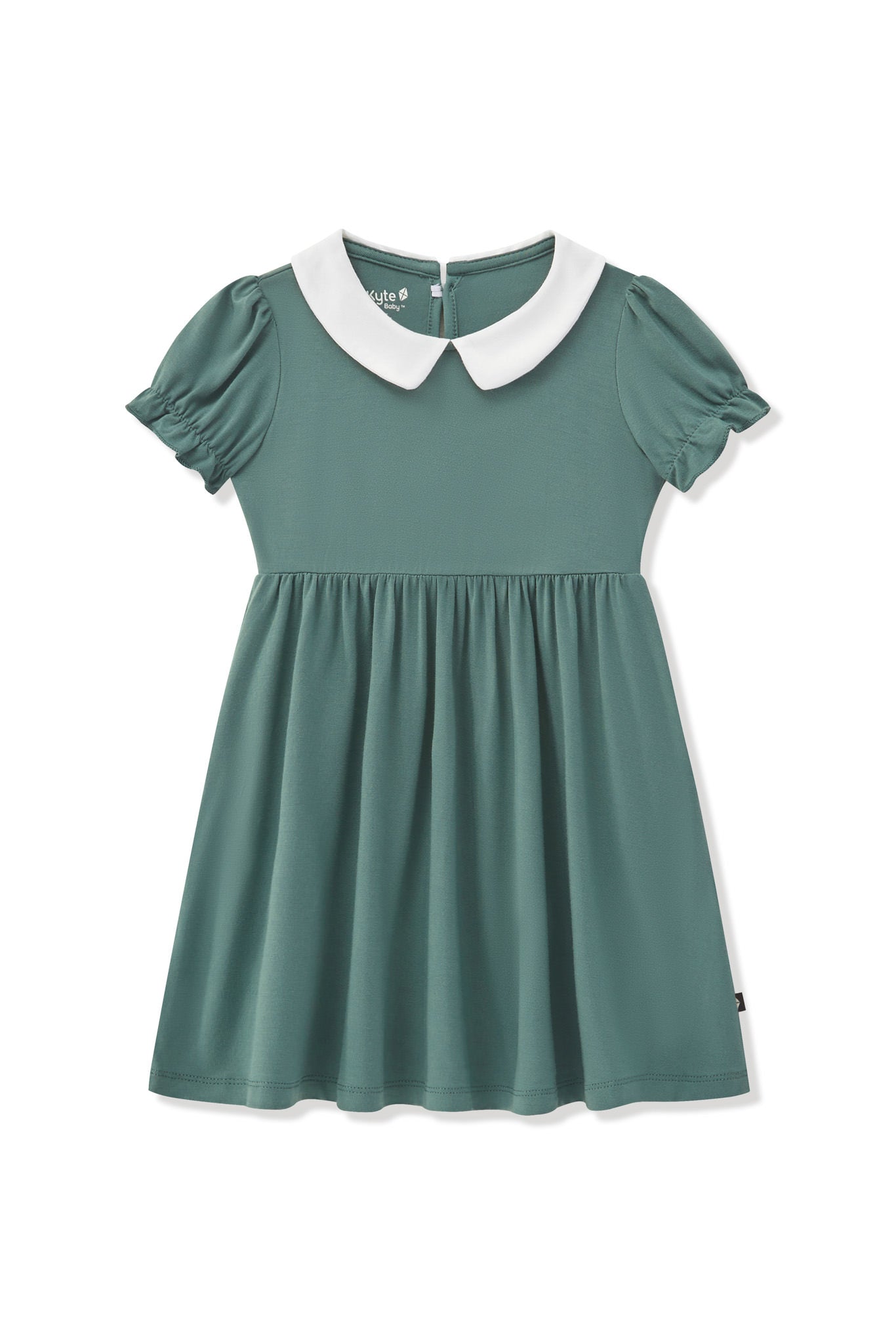 Peter Pan Collar Dress in Pine on a white background