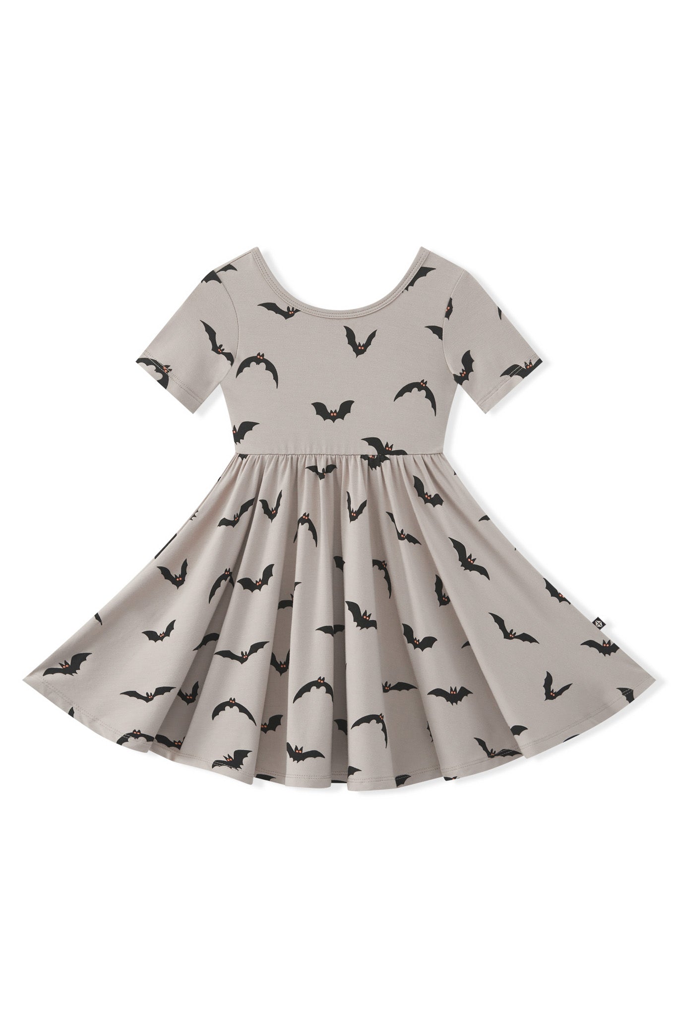 Twirl Dress in Bats print on a white background