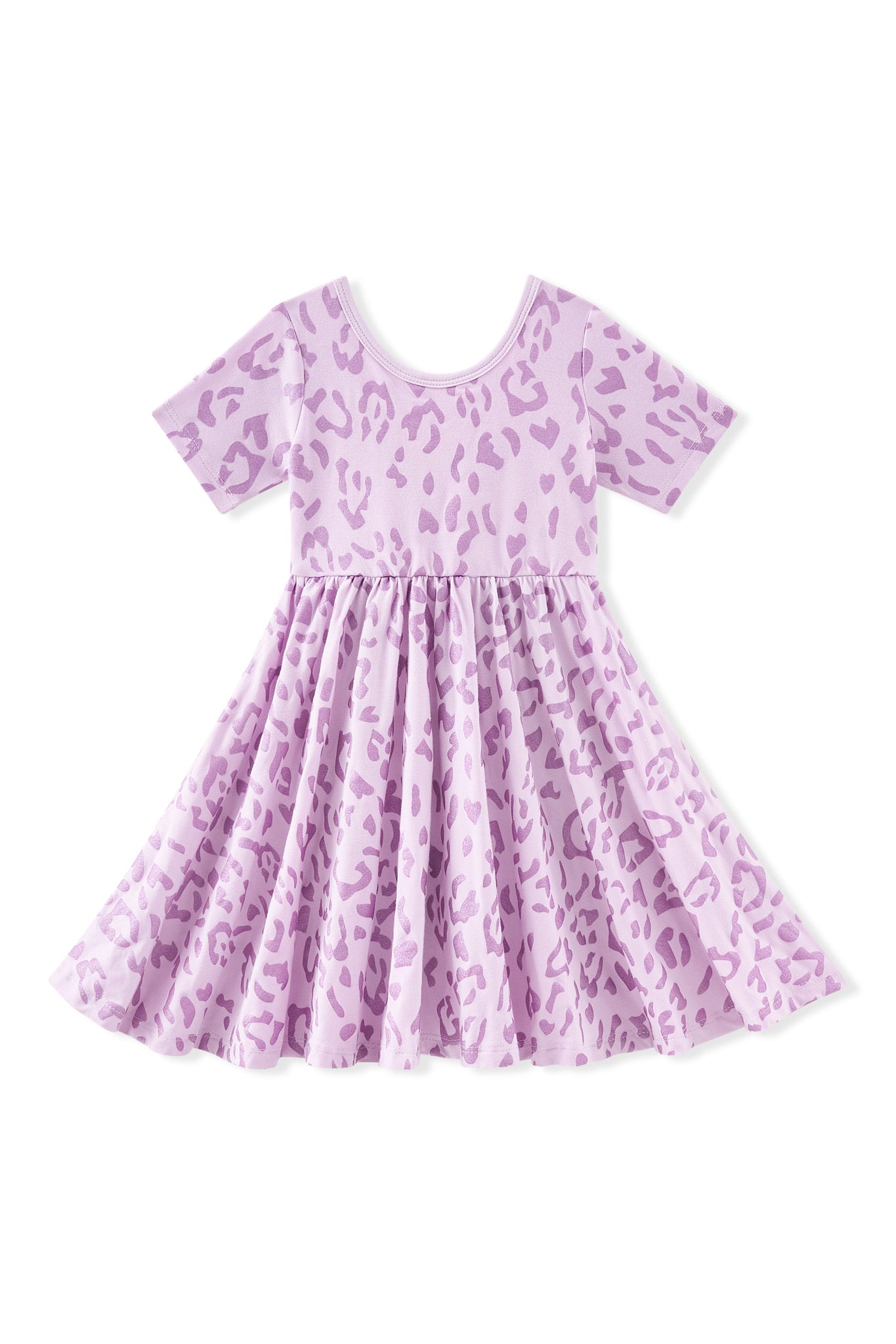 Twirl Dress in Thistle Leopard print on white background