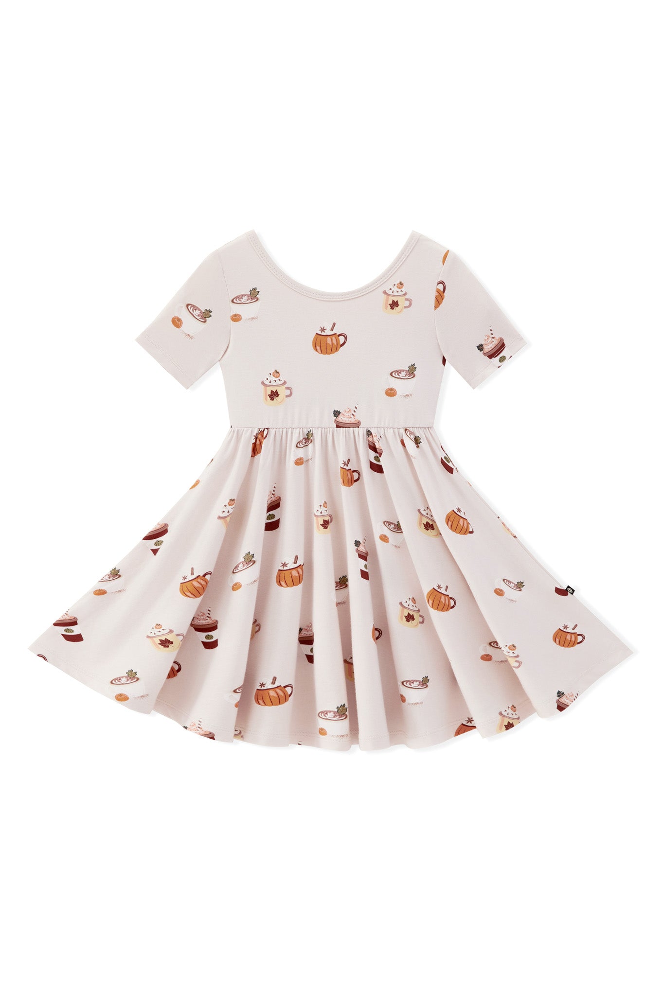 Twirl Dress in Pumpkin Spice Latte print on a white background