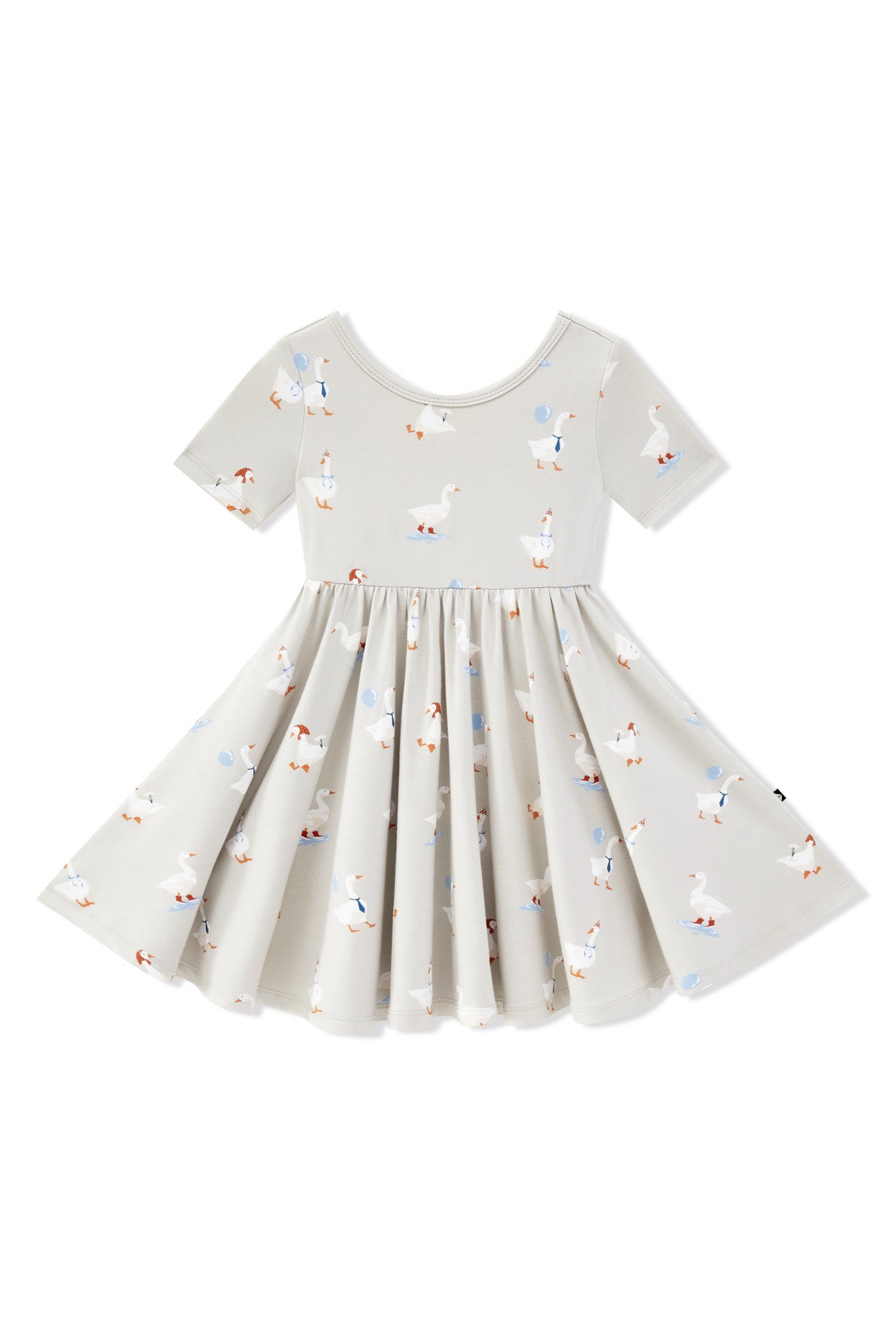 Twirl Dress in Oat Silly Goose print on a white background