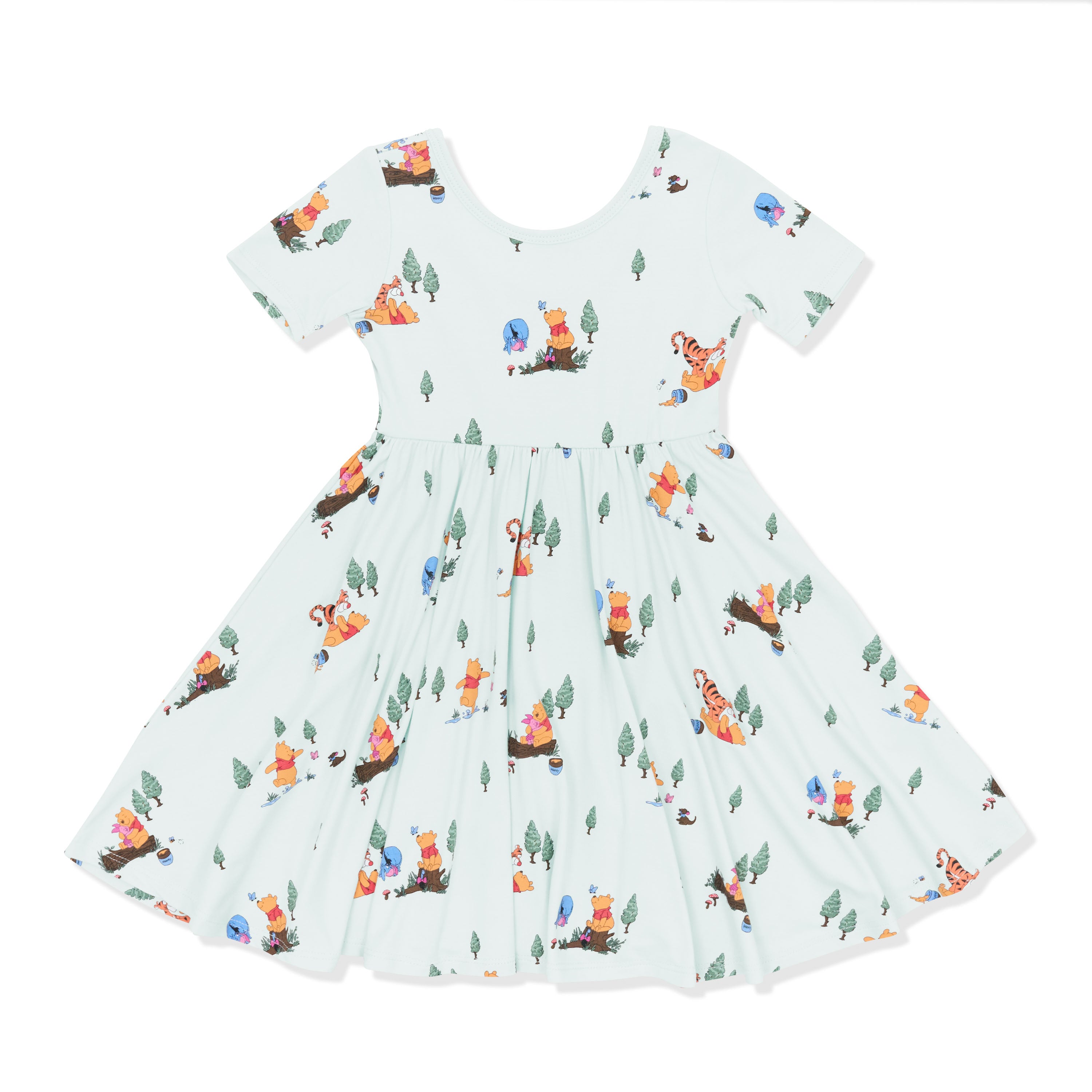 Product photo of the Twirl Dress in Winnie the Pooh Hundred Acre Wood on a white surface
