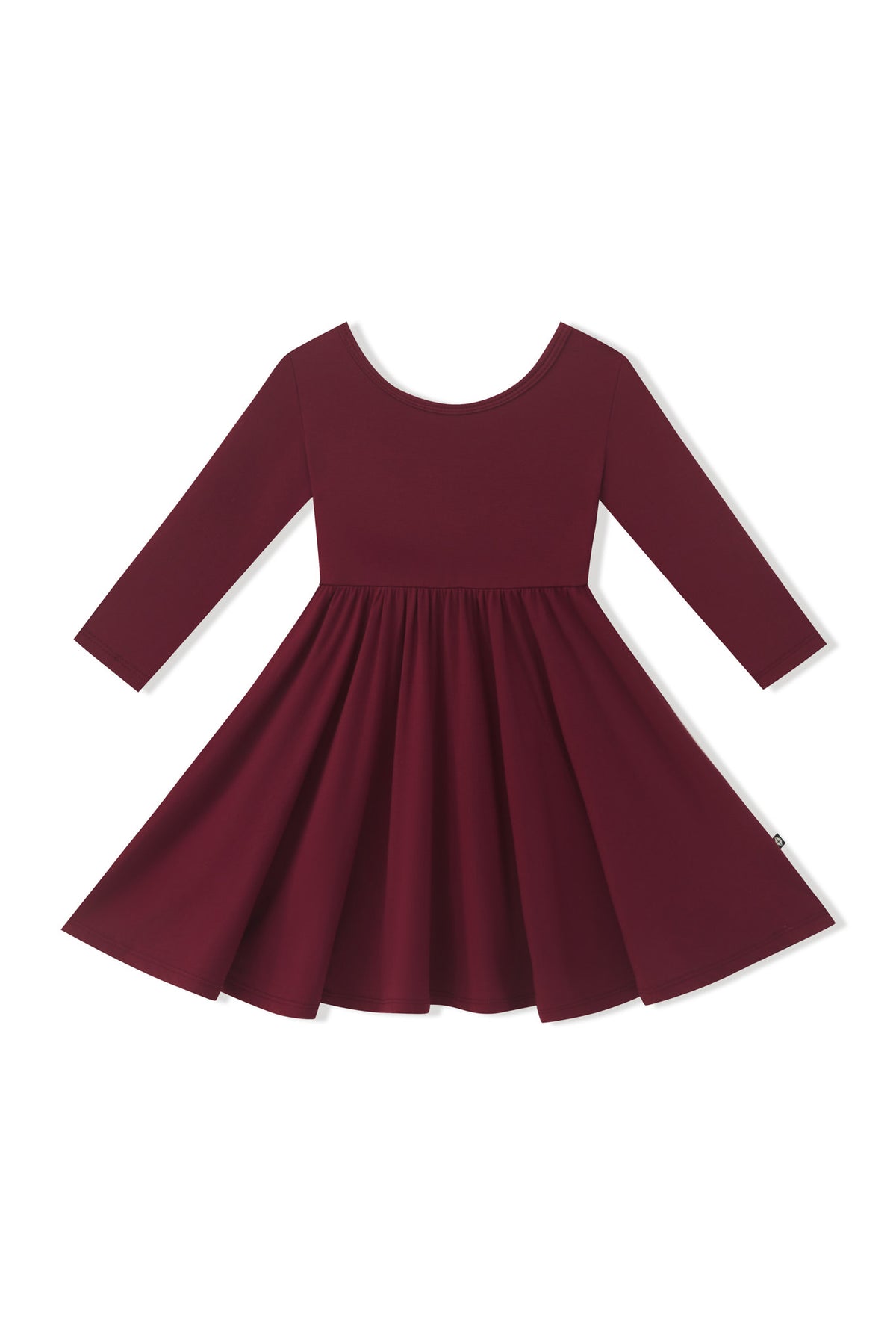 Long Sleeve Twirl Dress in Burgundy on a white background