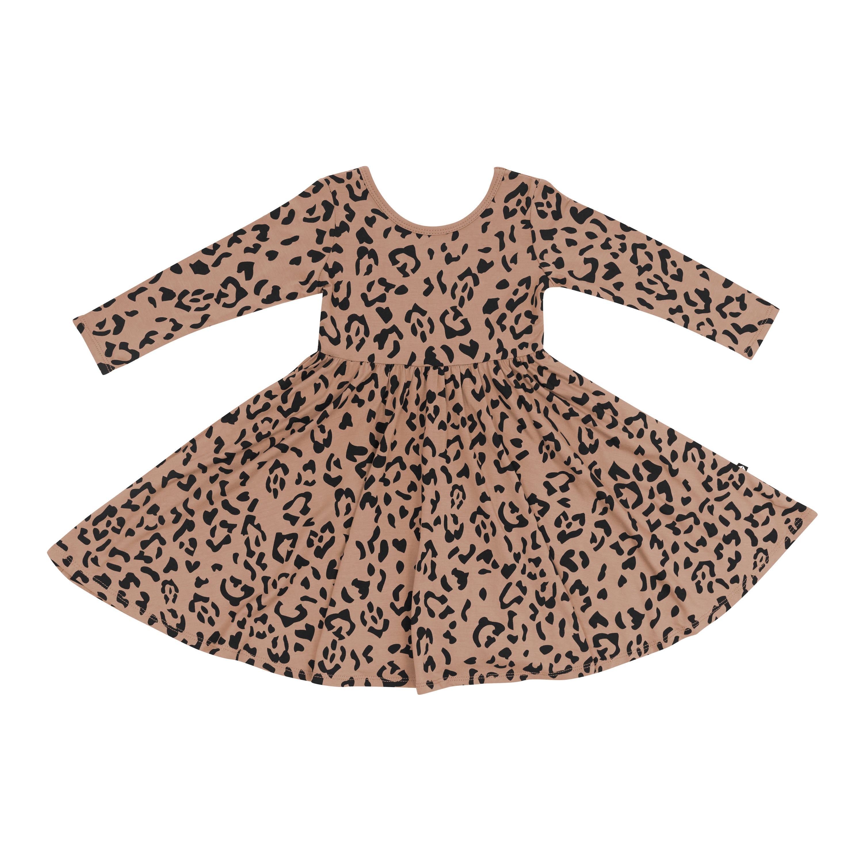 Product photo of the Long Sleeve Twirl Dress in Latte Leopard