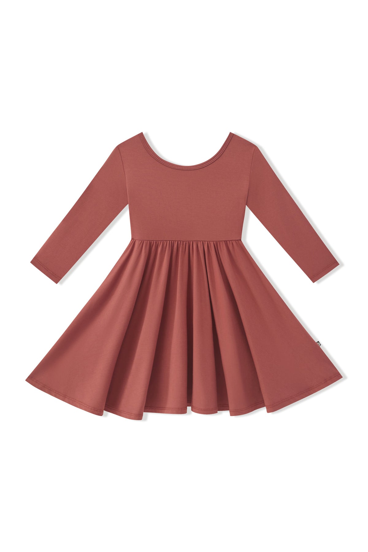 Long Sleeve Twirl Dress in Ember on a white background