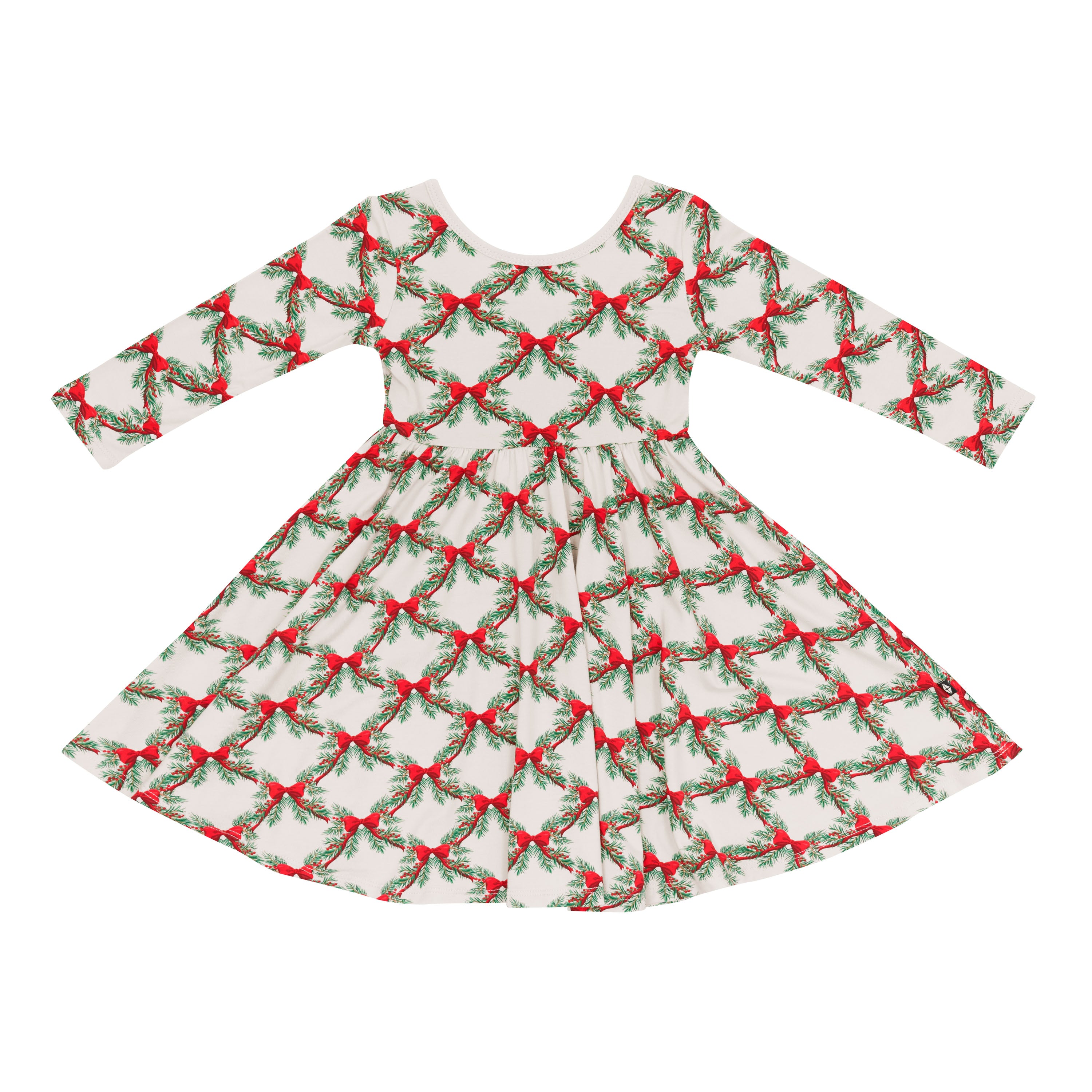 Product photo of the Long Sleeve Twirl Dress in Holiday Bow