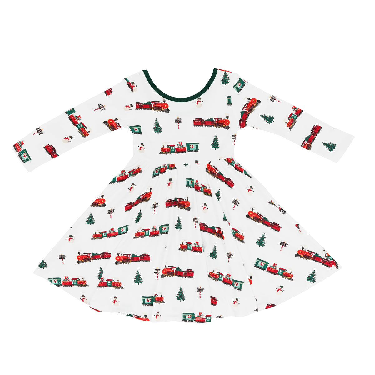 Long Sleeve Twirl Dress in Holiday Train