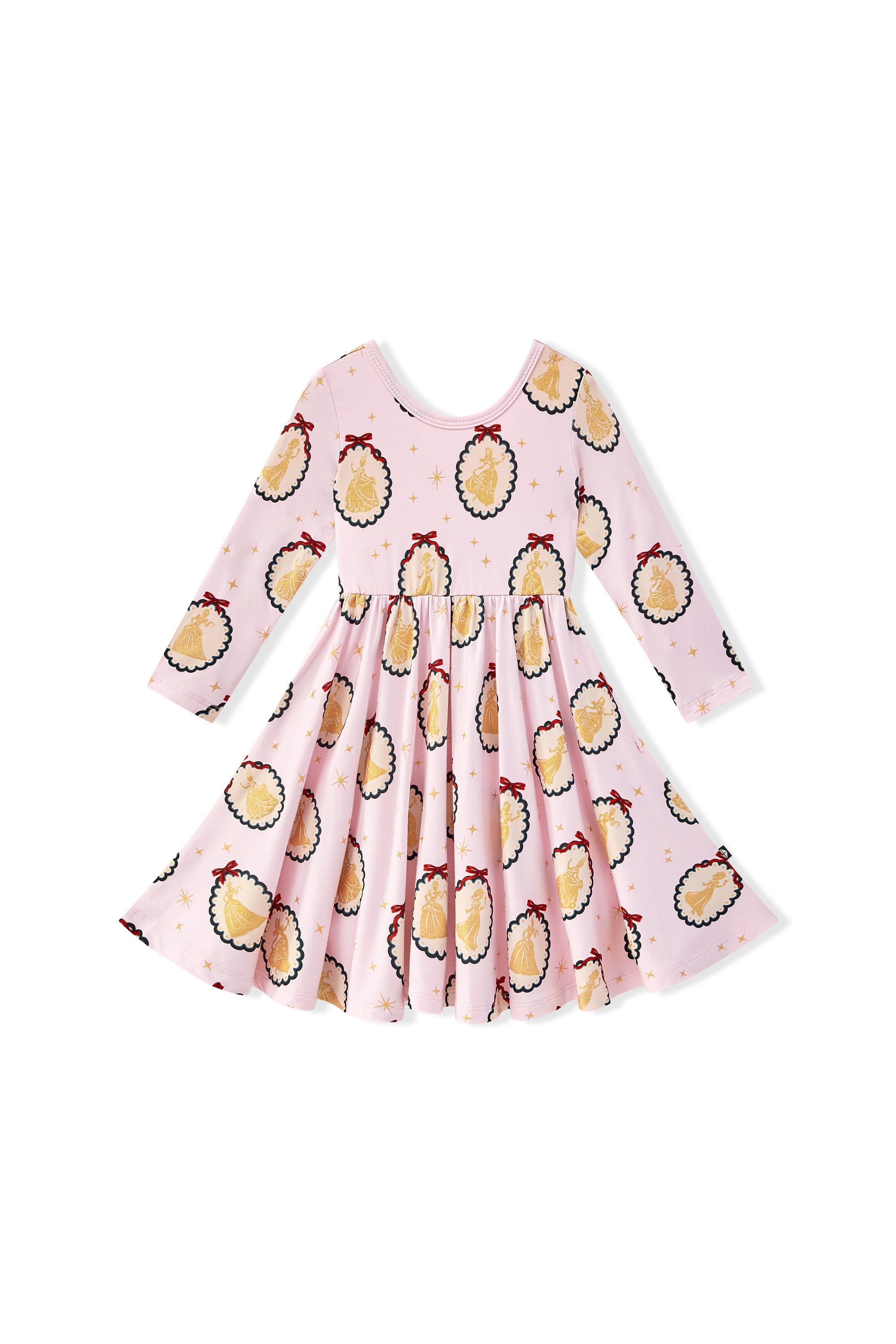 Long Sleeve Twirl Dress in Princess Holiday Portraits print on a white background