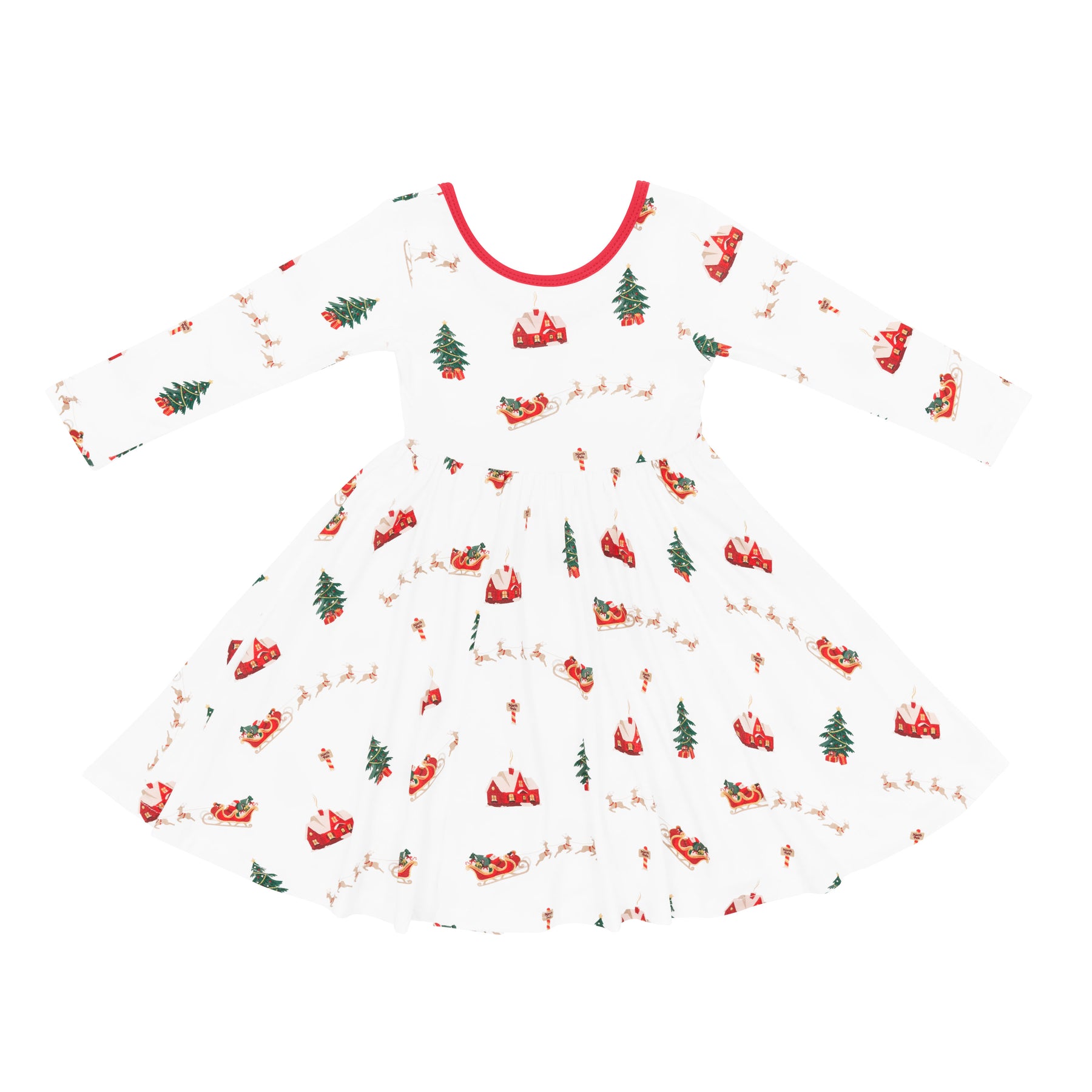 Product photo of the Long Sleeve Twirl Dress in Santa Sleigh