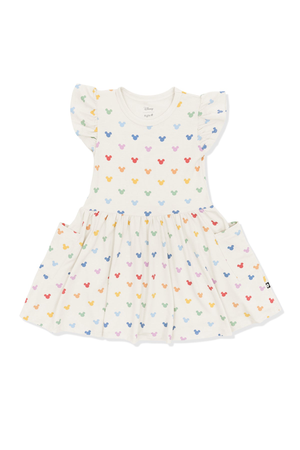 Pocket Dress with Pastel Mickey Mouse pattern on an oat background