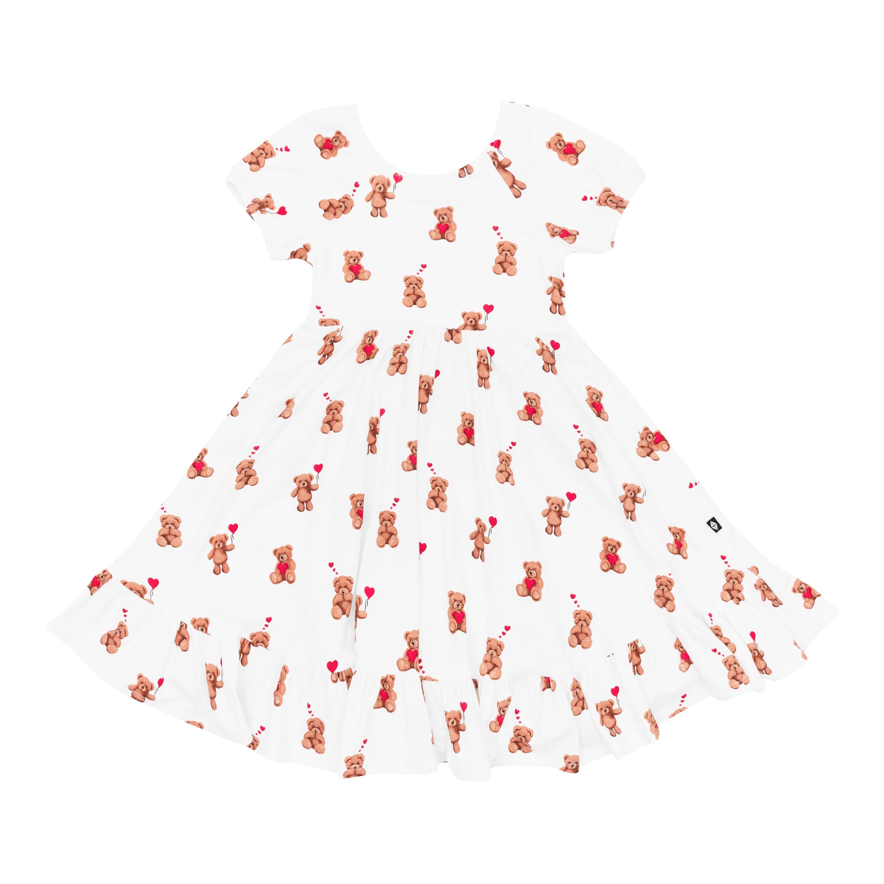 Product photo of the Puff Sleeve Twirl Dress in Bear Hearts