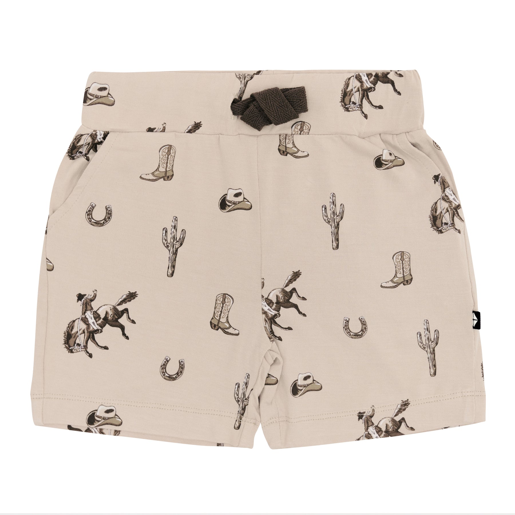 Product photo of the Drawstring Short in Classic Cowboy showing the dark brown drawstring tie