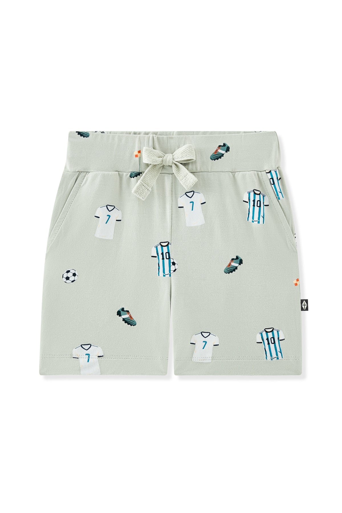 Drawstring Short in Soccer print on white background