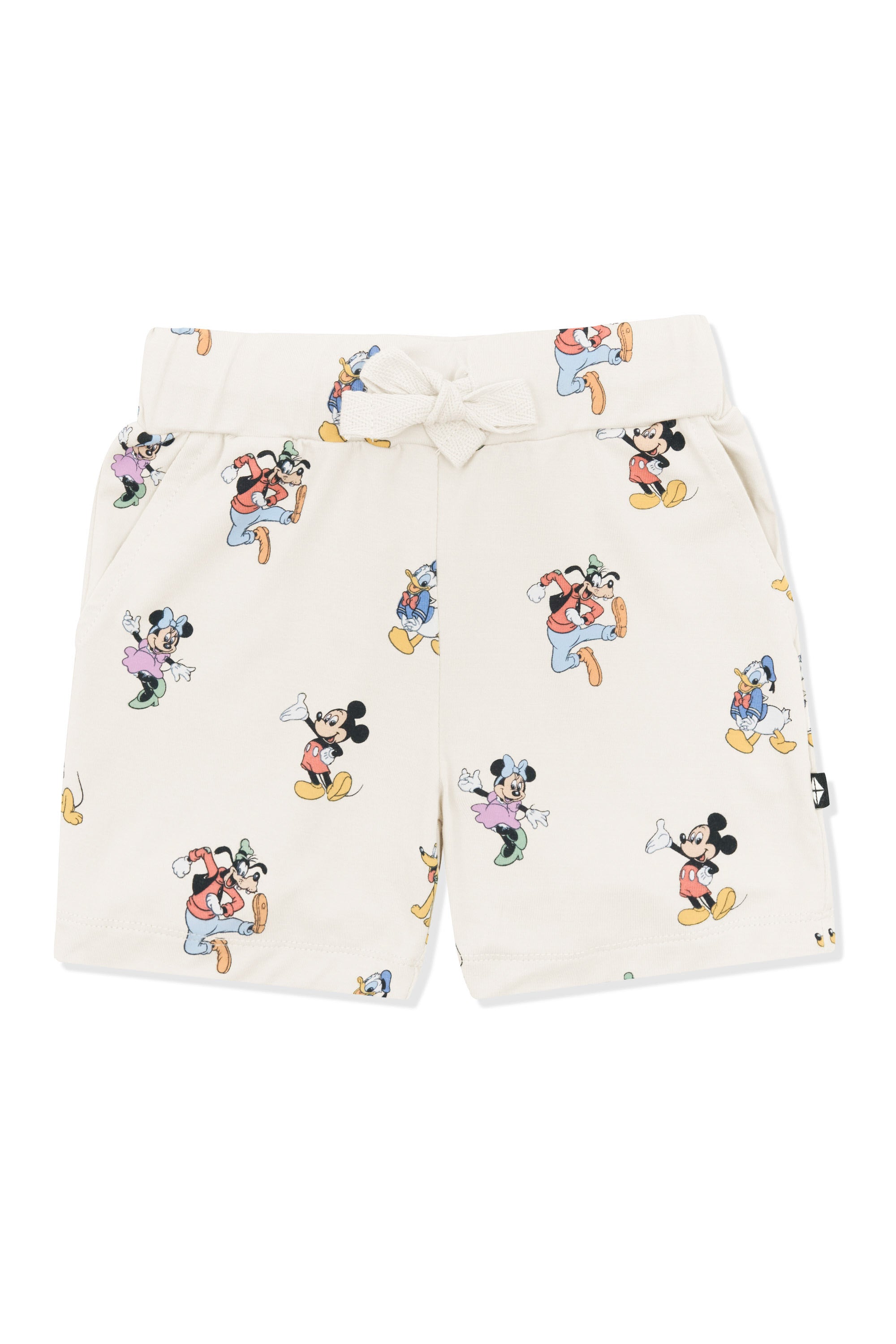 Drawstring short with mickey mouse and friends print on an oat background
