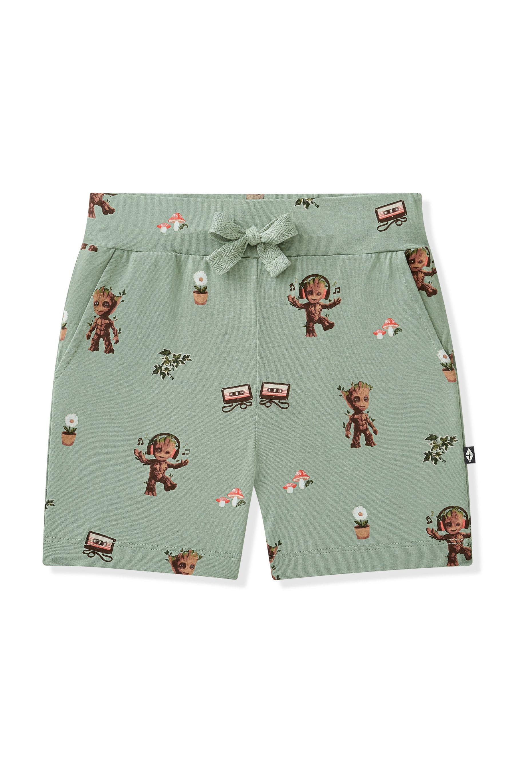 Green Drawstring Short with Groot print on white background