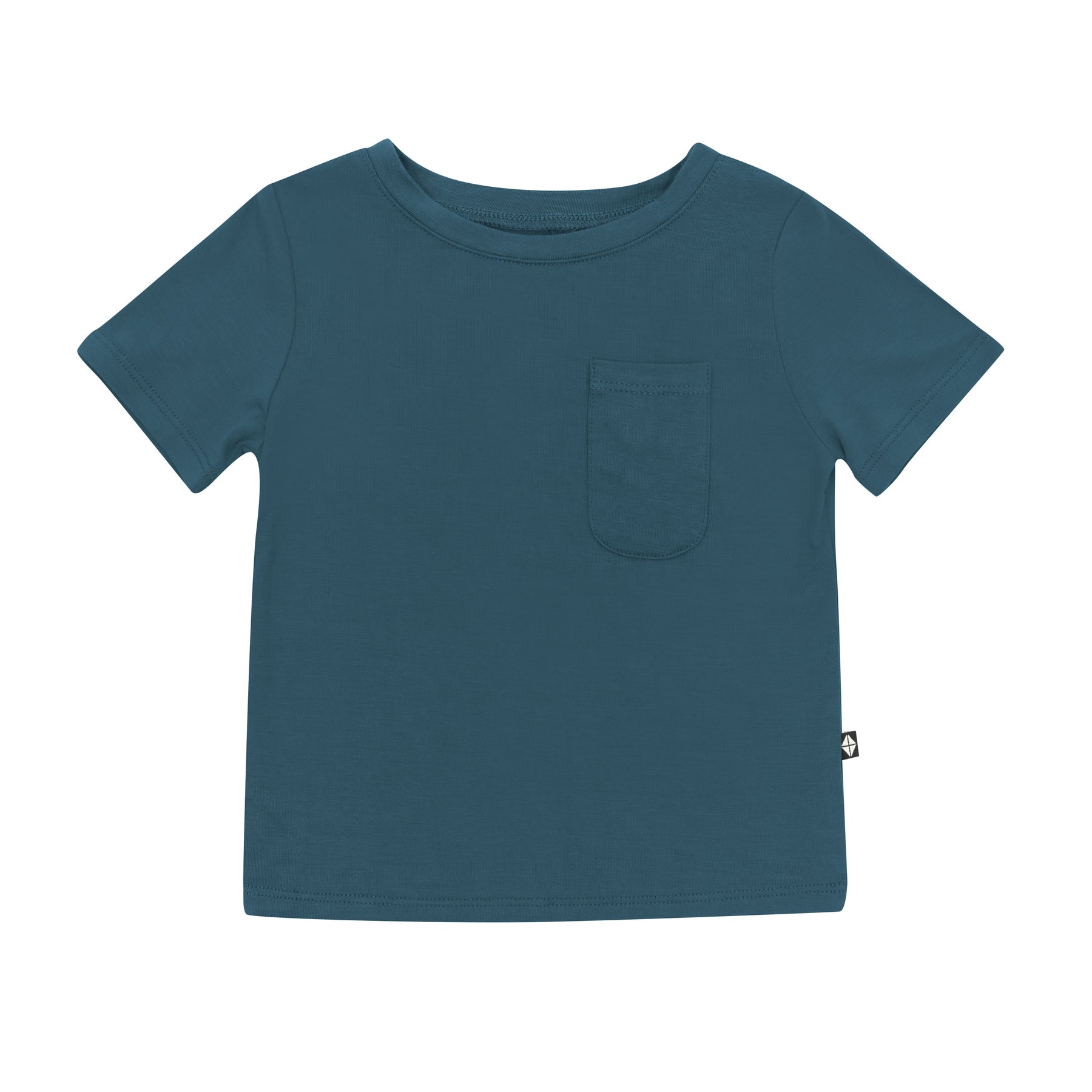 Product photo of the Toddler Crew Neck Tee in Atlantic with the chest pocket visible