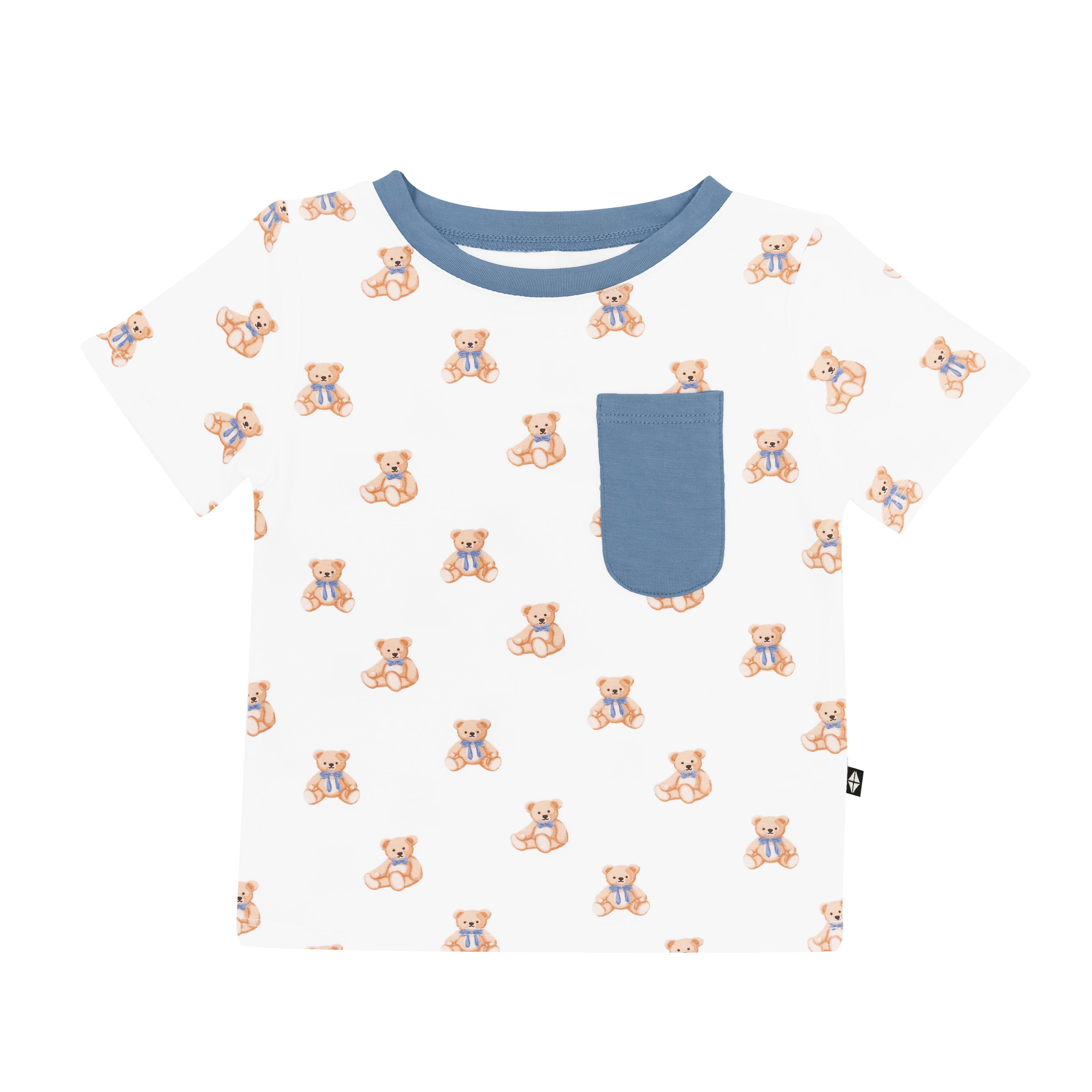 Kyte Baby's Toddler Crew Neck Tee in Teddy Bear with Slate colored accent pocket
