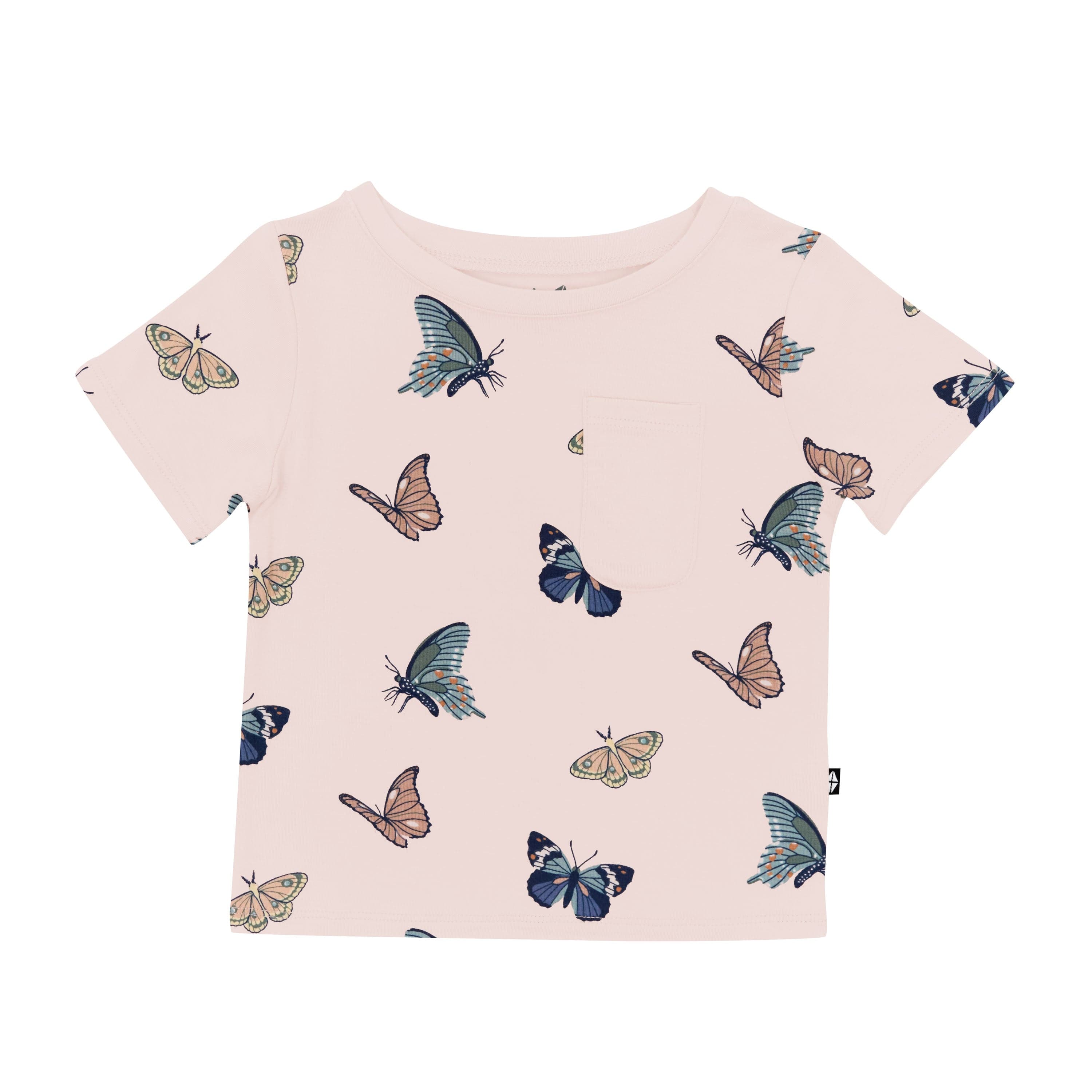 Toddler crew neck tee in blush butterfly