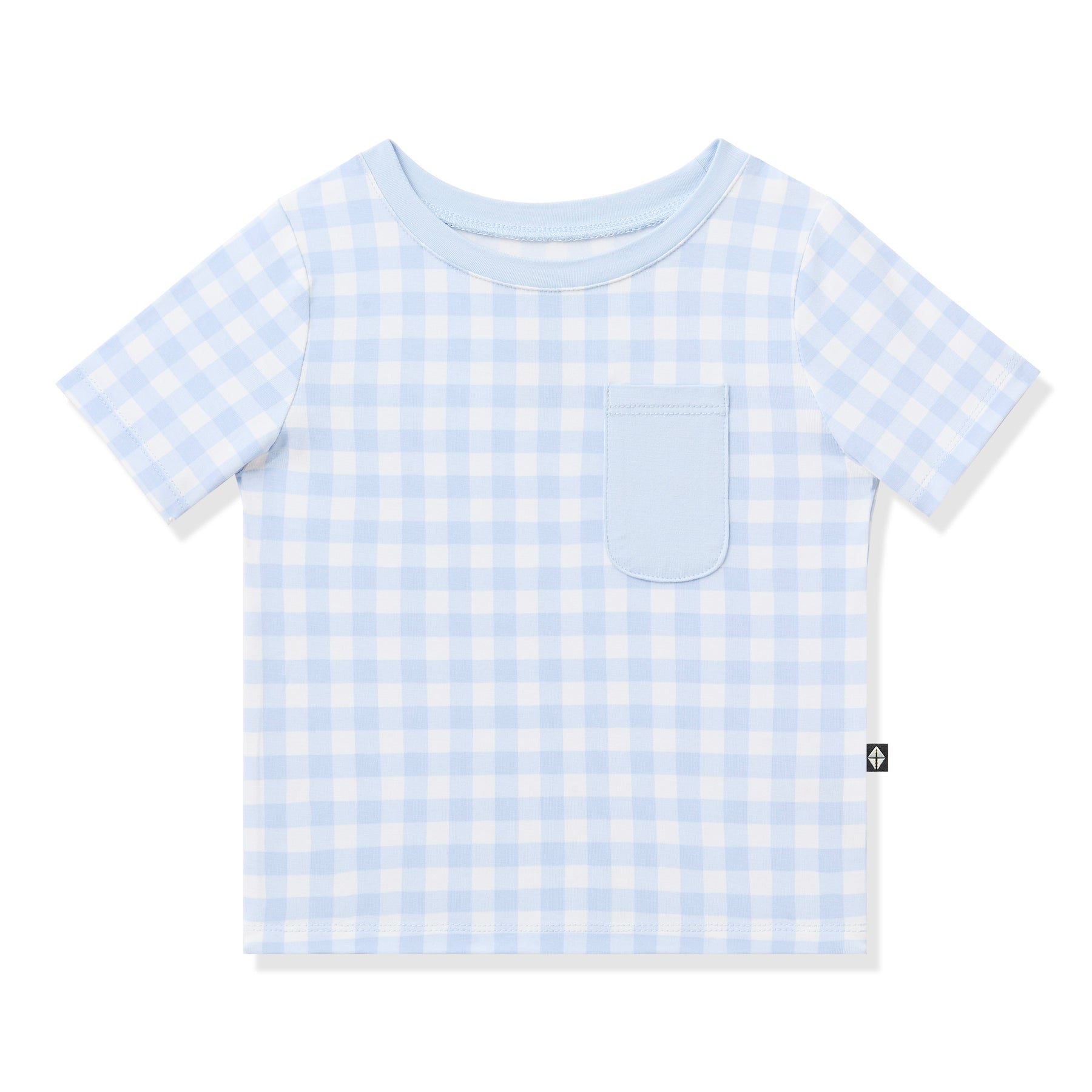 Product photo of the Toddler Crew Neck Tee in Gingham Breeze on a white surface