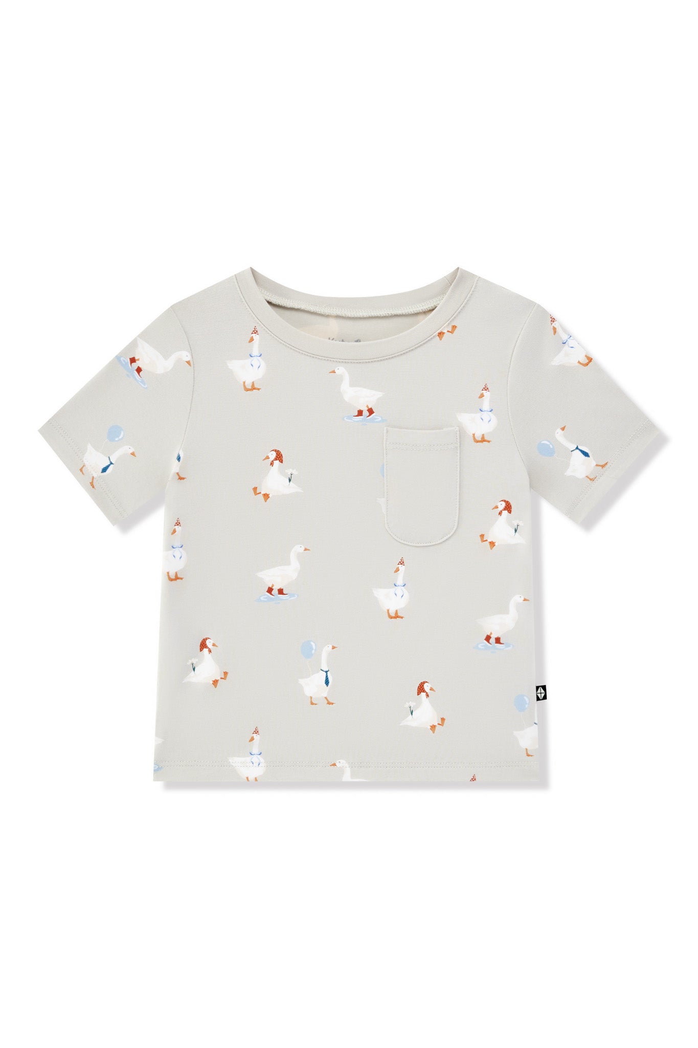 Toddler Crew Neck Tee in Oat Silly Goose print on a white background