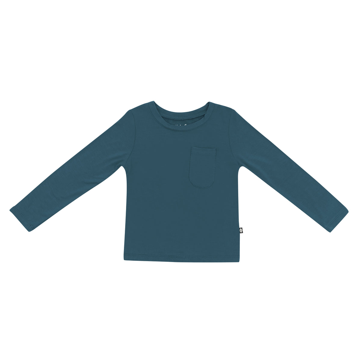 Product photo of the Long Sleeve Toddler Crew Neck Tee in Atlantic showing the chest pocket