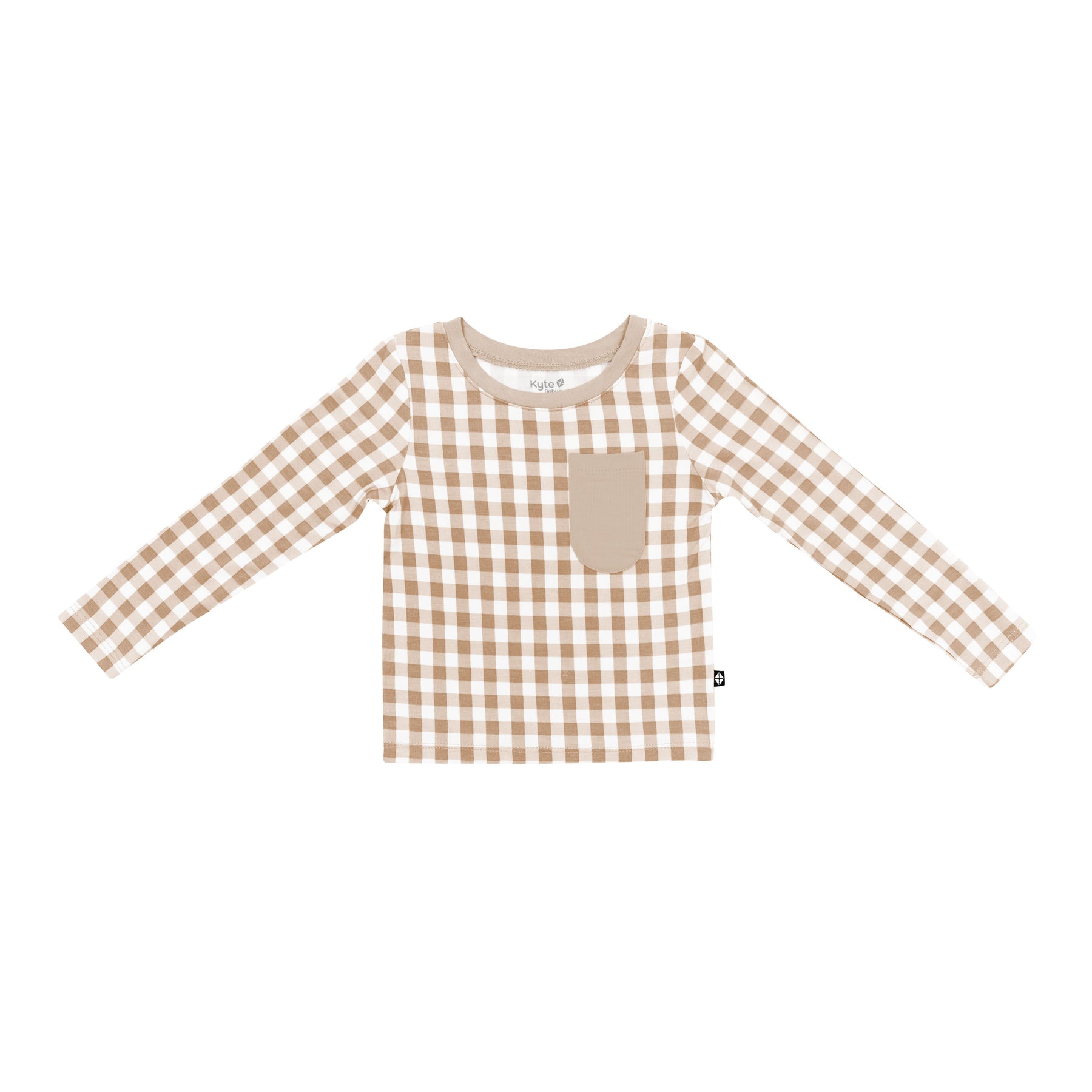 Product photo of the Long Sleeve Toddler Crew Neck Tee in Gingham Bisque