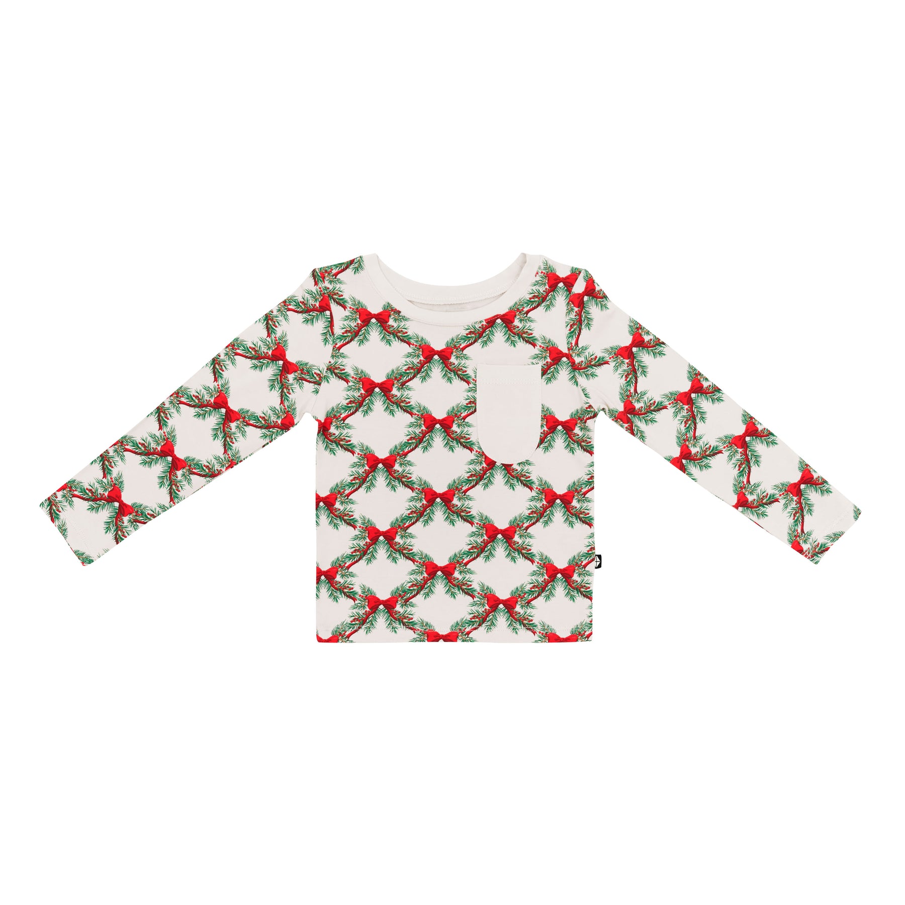 Product photo of the Long Sleeve Toddler Crew Neck Tee in Holiday Bow