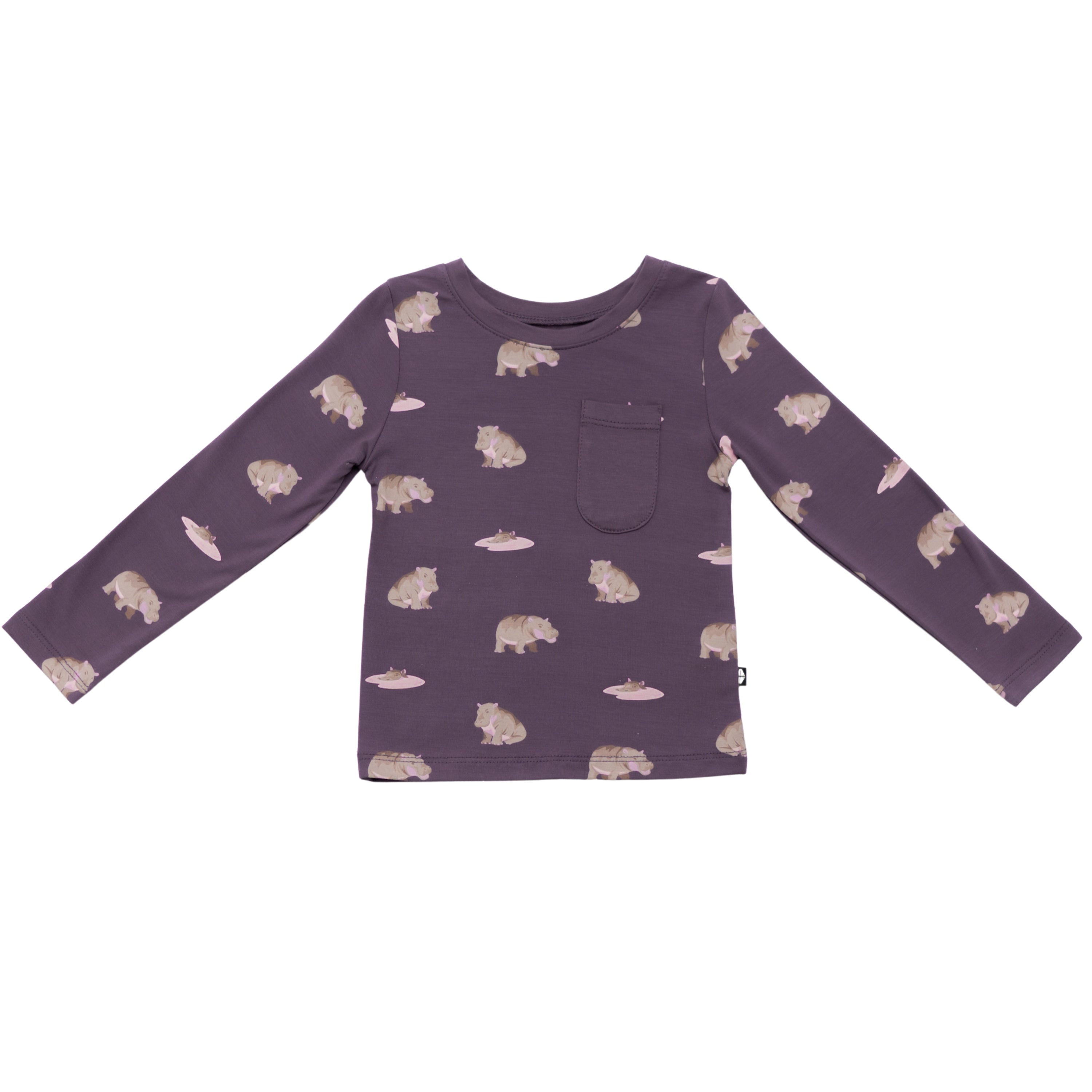 Long Sleeve Toddler Crew Neck Tee in Baby Hippo