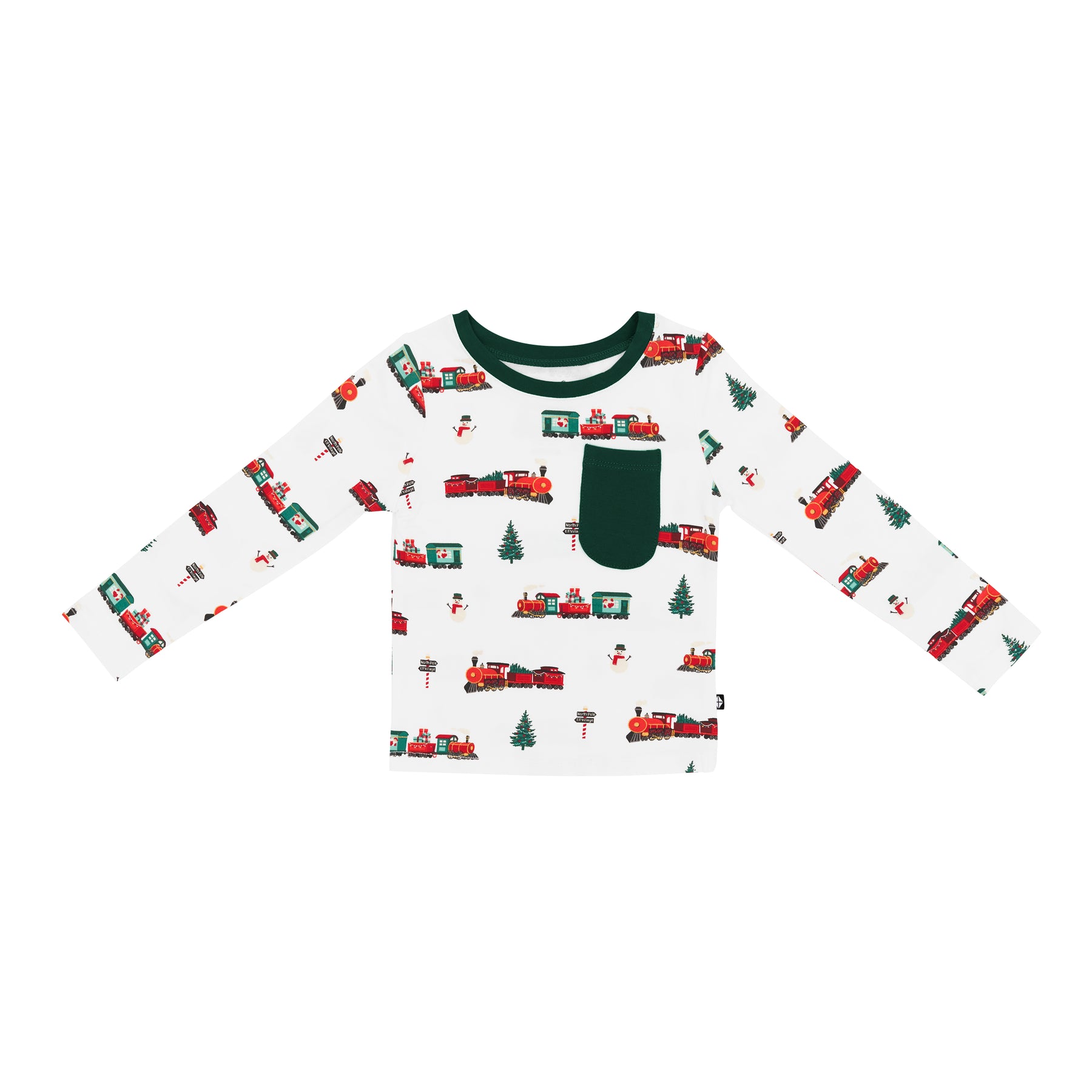 Long Sleeve Toddler Crew Neck Tee in Holiday Train