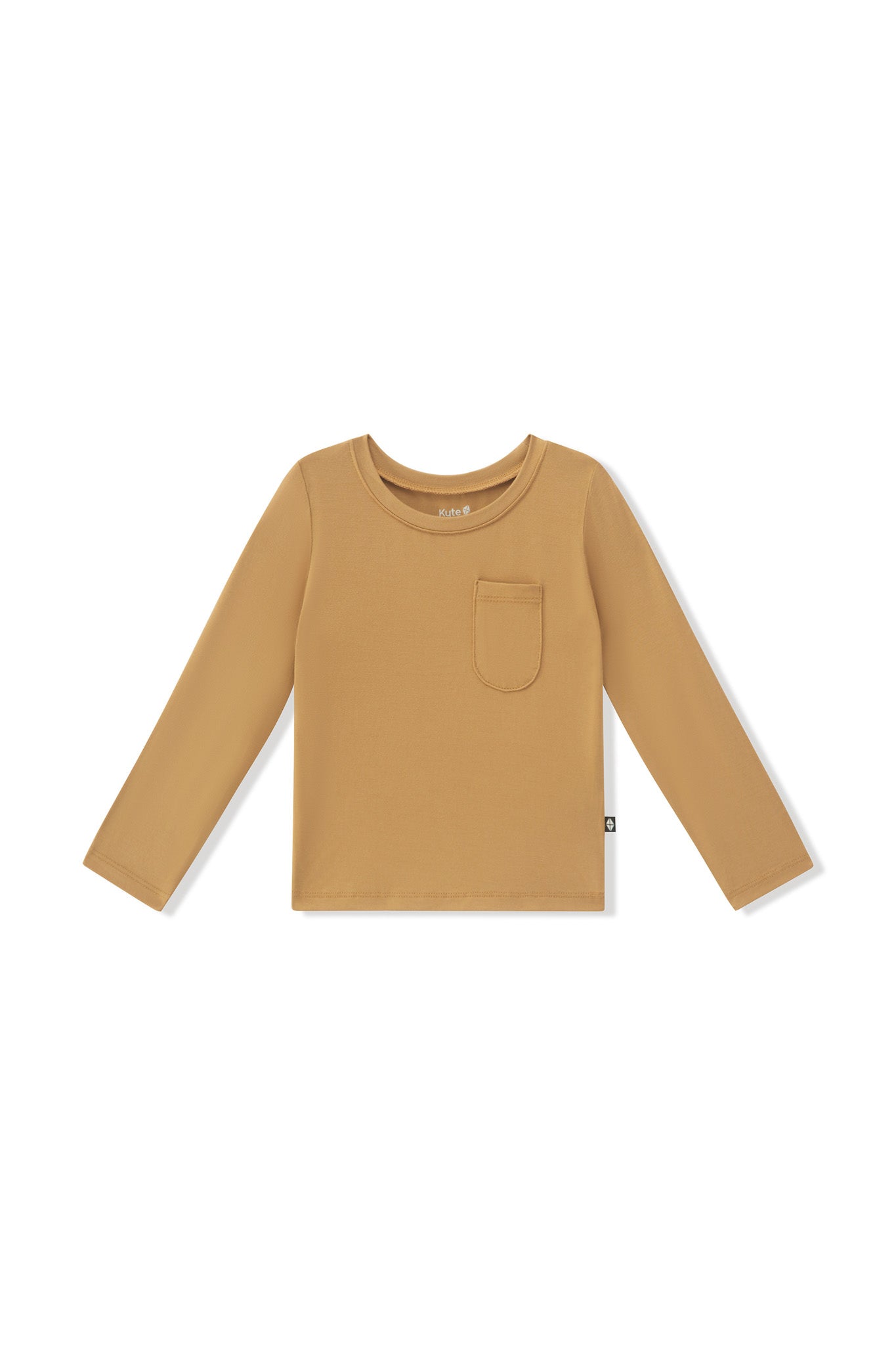 Long Sleeve Toddler Crew Neck Tee in Ochre on a white background
